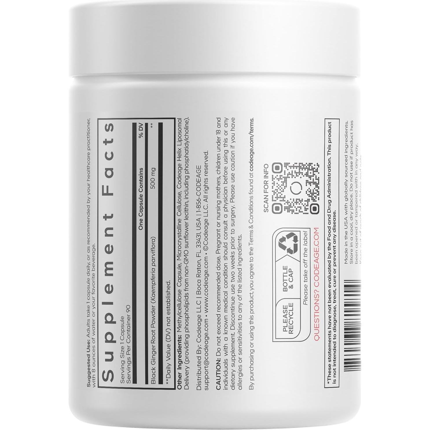 Suplemento Liposomal de Jengibre Negro Codeage - 90 Cápsulas