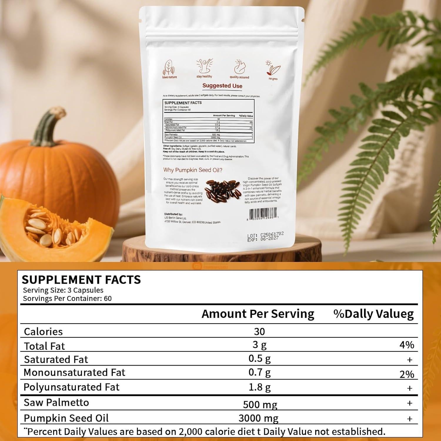 Aceite de Semilla de Calabaza NCSHMY 180 Cápsulas 3000mg