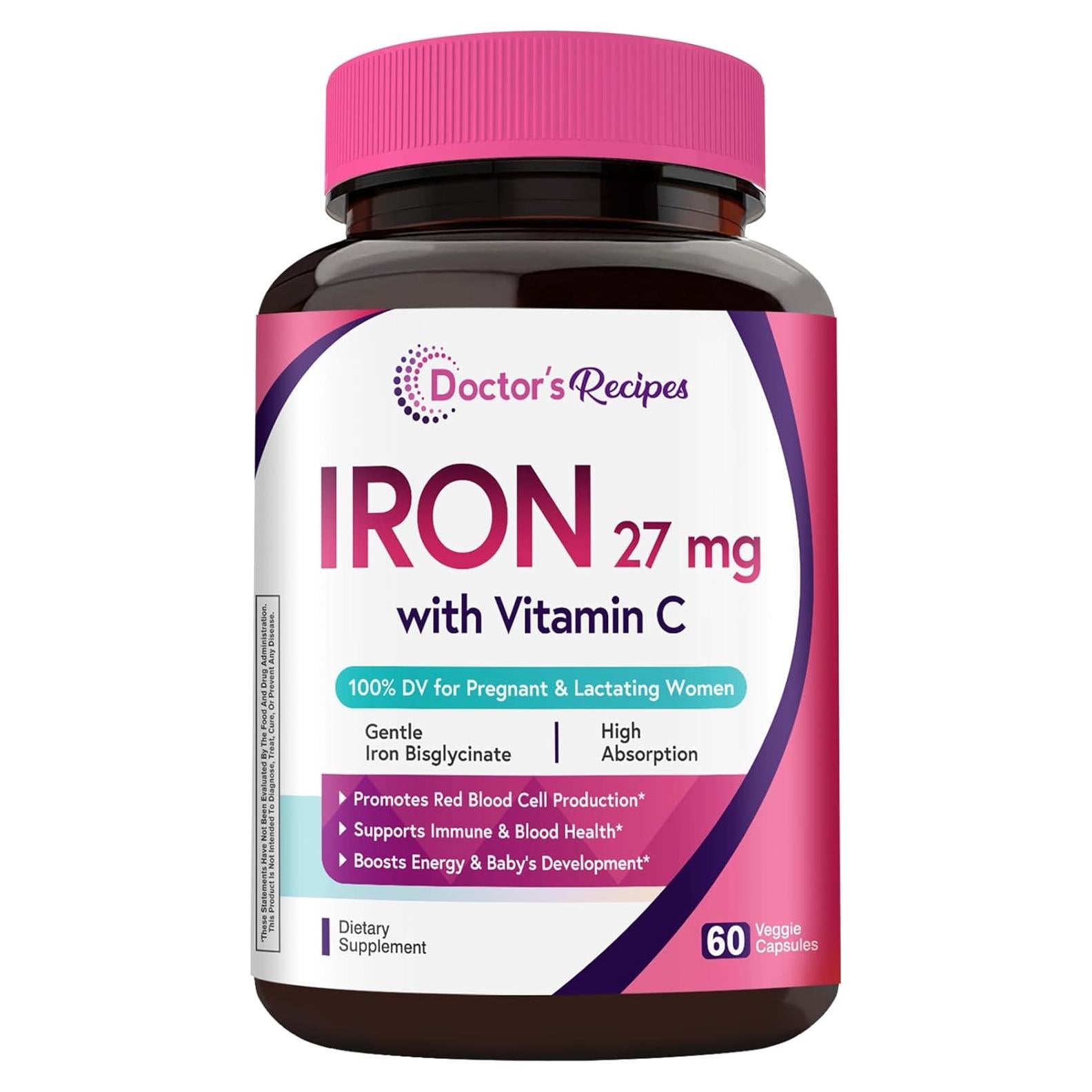 Suplemento de Hierro Recetas del Doctor 27 mg + Vitamina C 60 Cápsulas Veganas