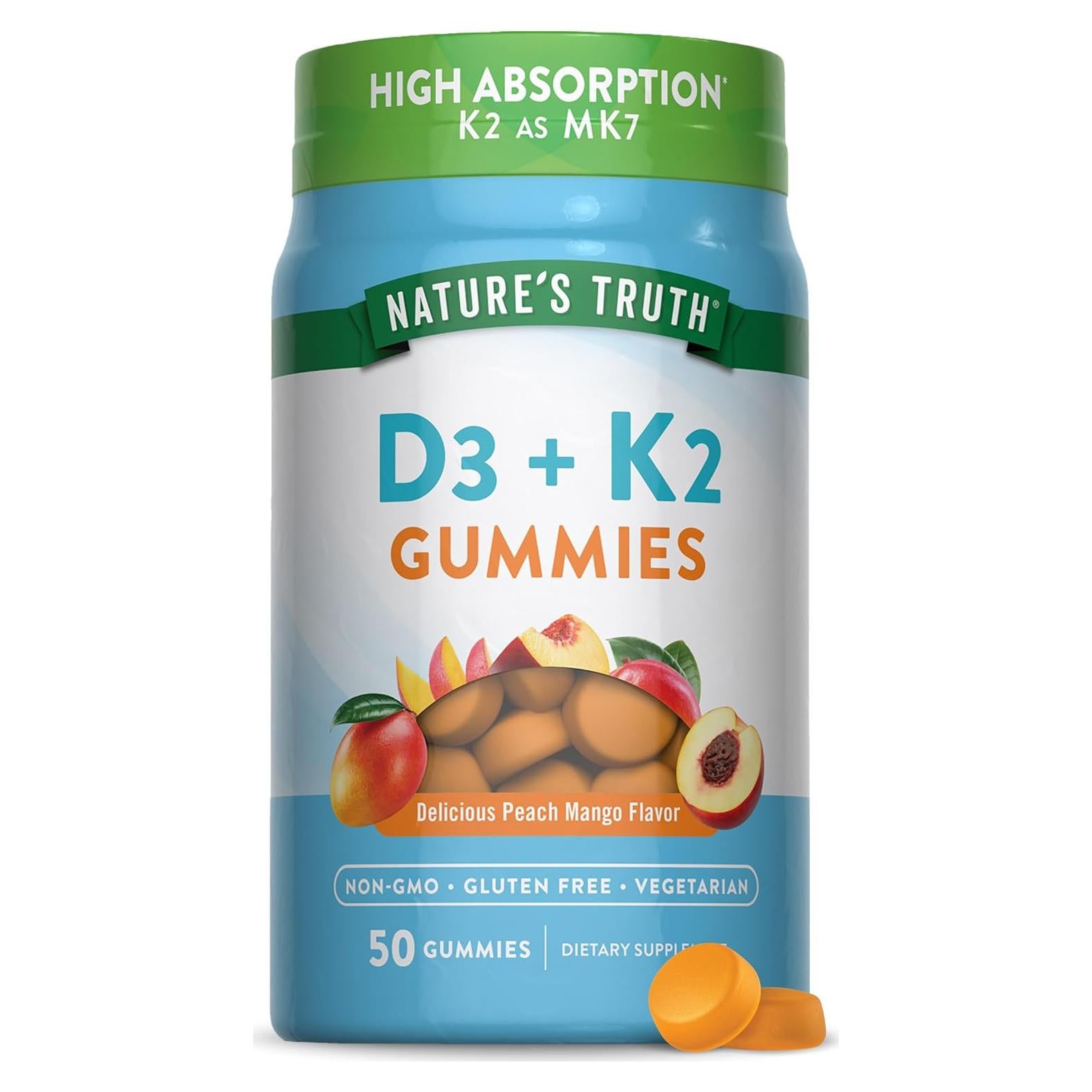 Gomitas de Vitamina D3 + K2 Nature's Truth 50 Unidades Sabor Durazno Mango