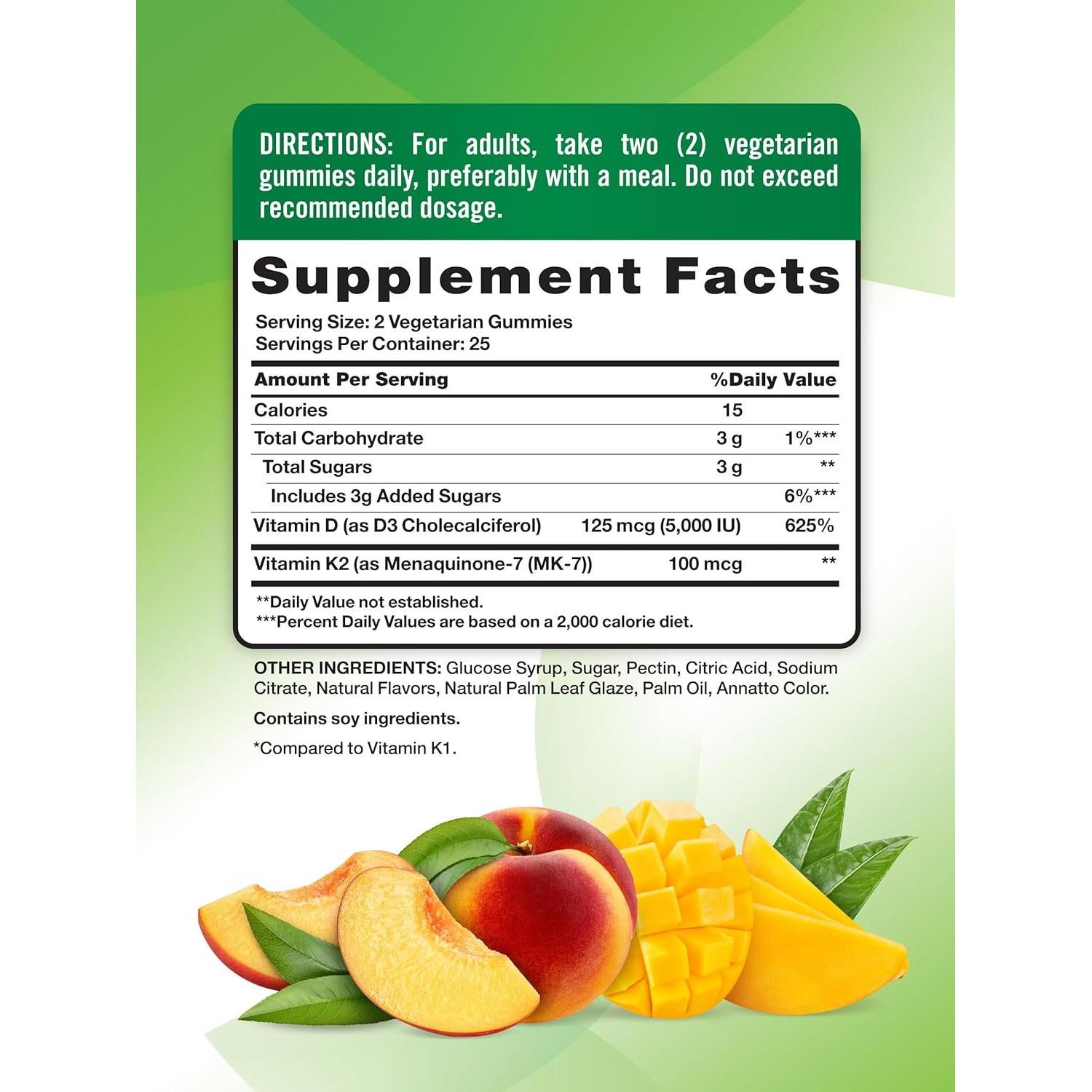 Gomitas de Vitamina D3 + K2 Nature's Truth 50 Unidades Sabor Durazno Mango