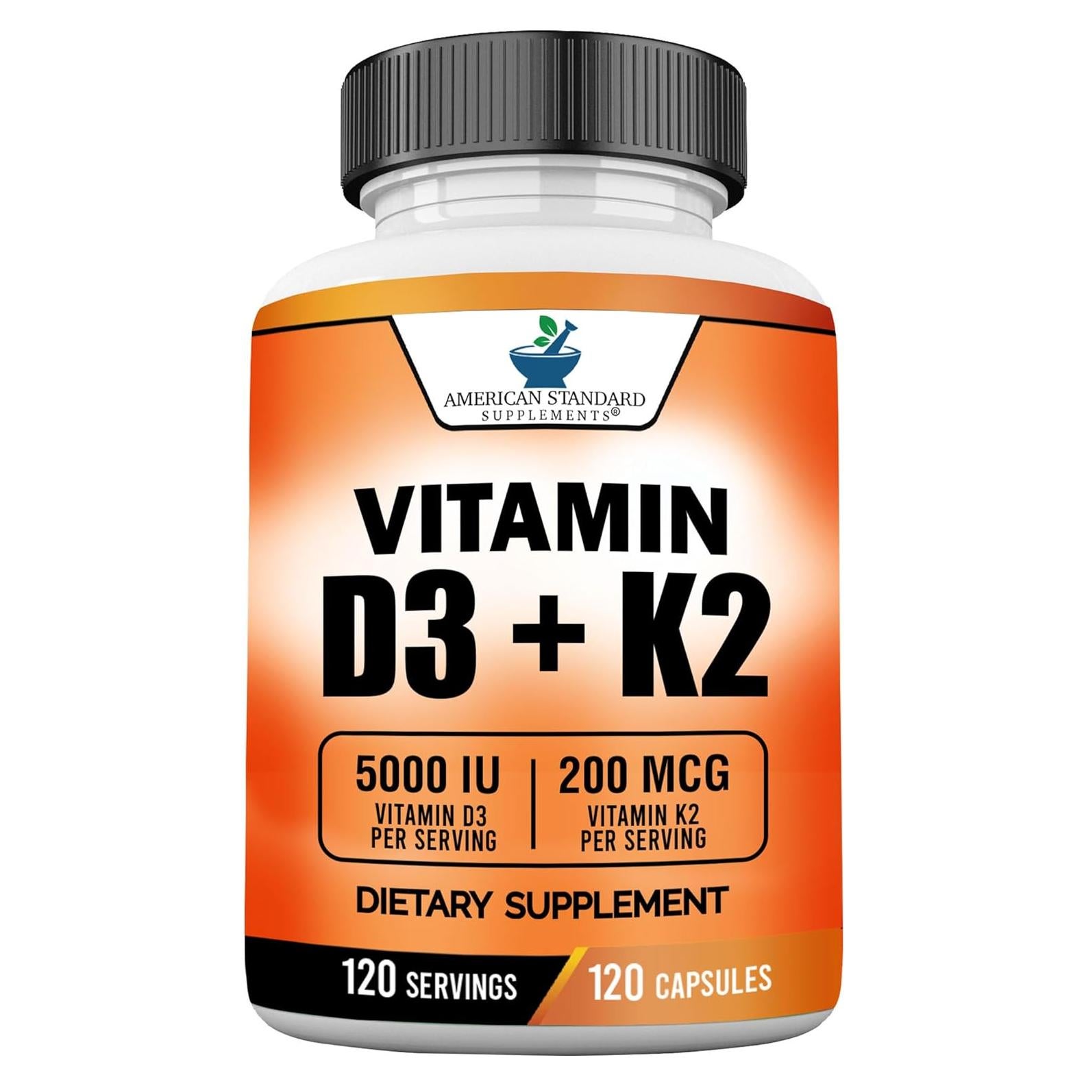 Suplementos American Standard Vitamina D3 5000 IU + K2 200mcg - 120 Cápsulas