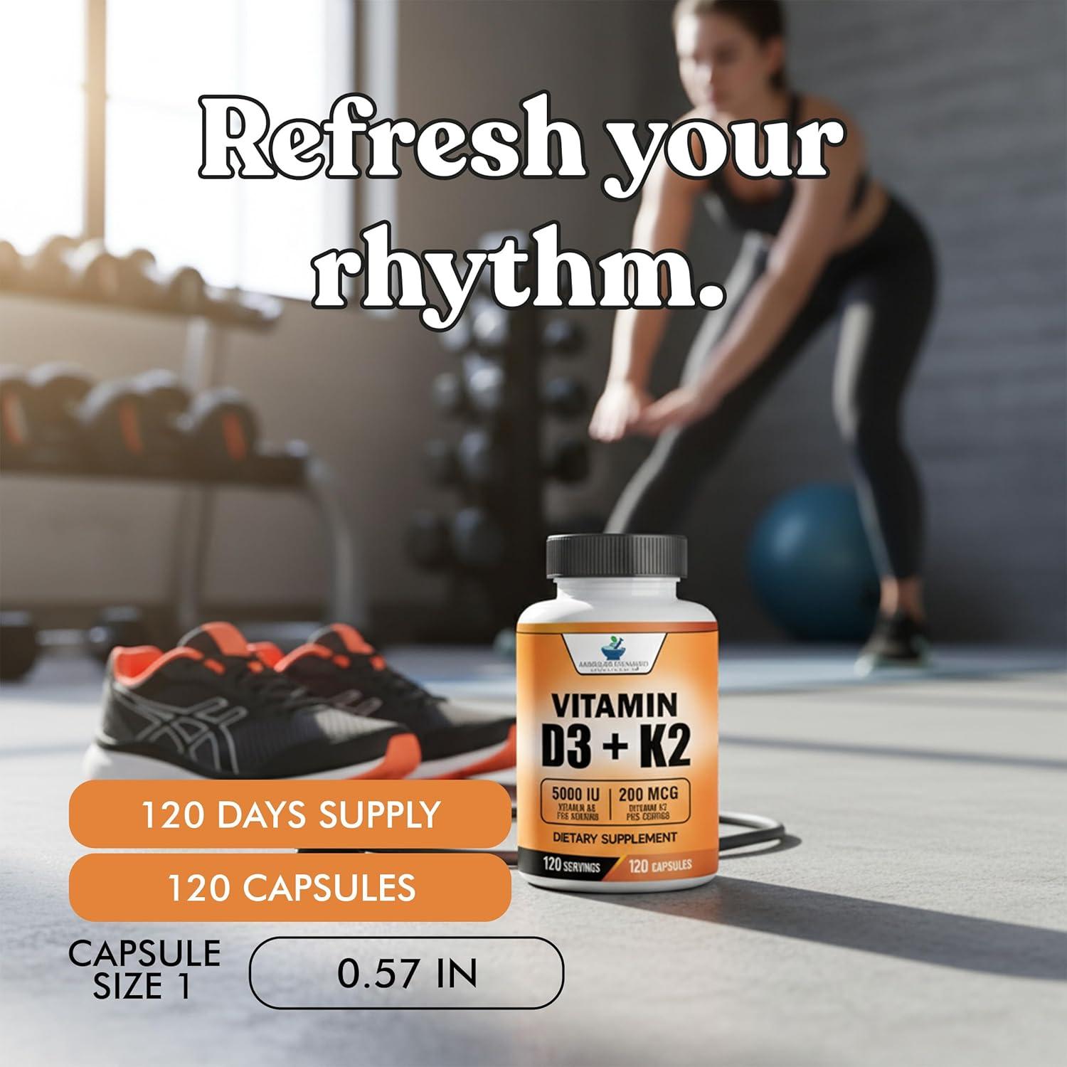 Suplementos American Standard Vitamina D3 5000 IU + K2 200mcg - 120 Cápsulas