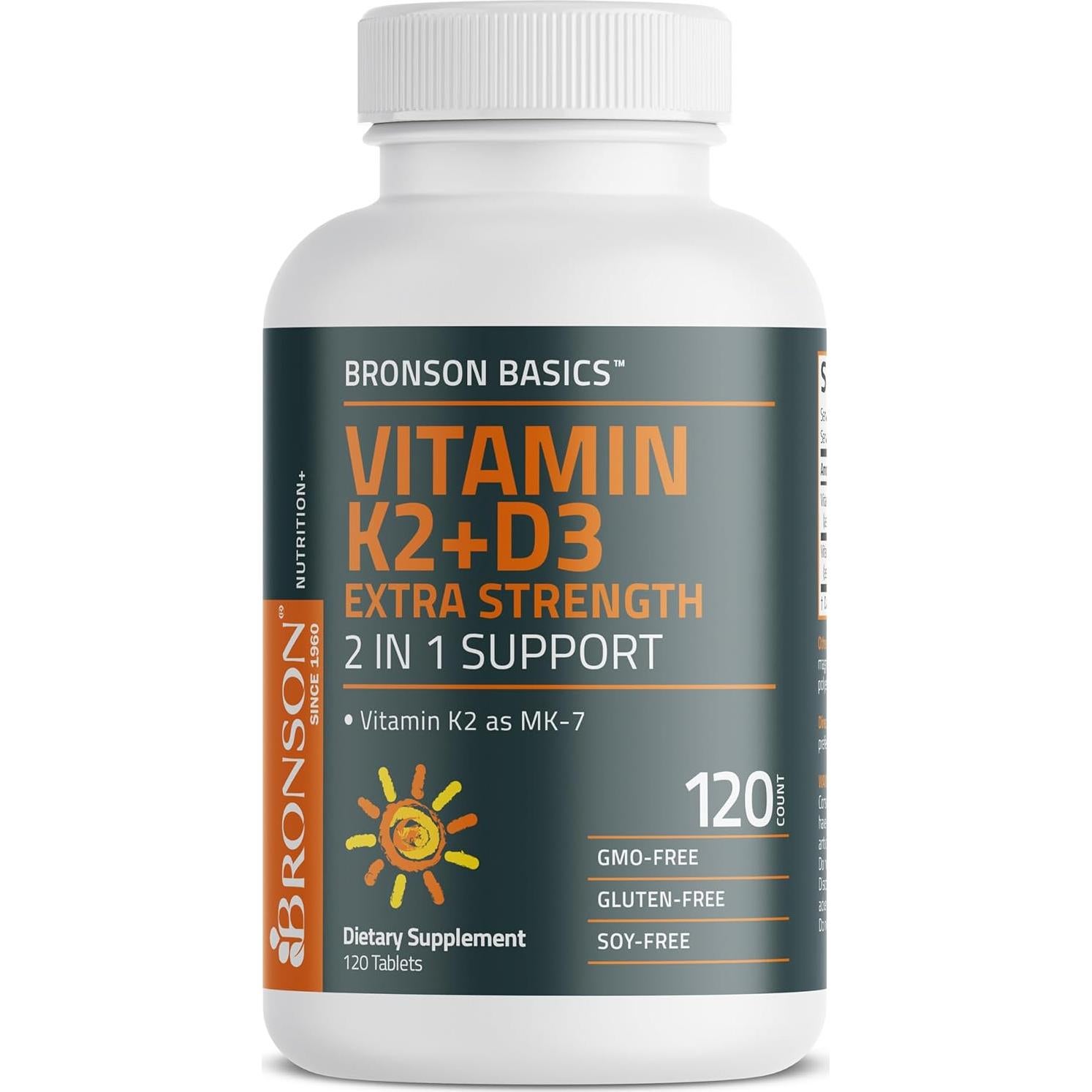 Suplemento Vitamina K2 MK7 y D3 Bronson 120 Tabletas 10,000 UI