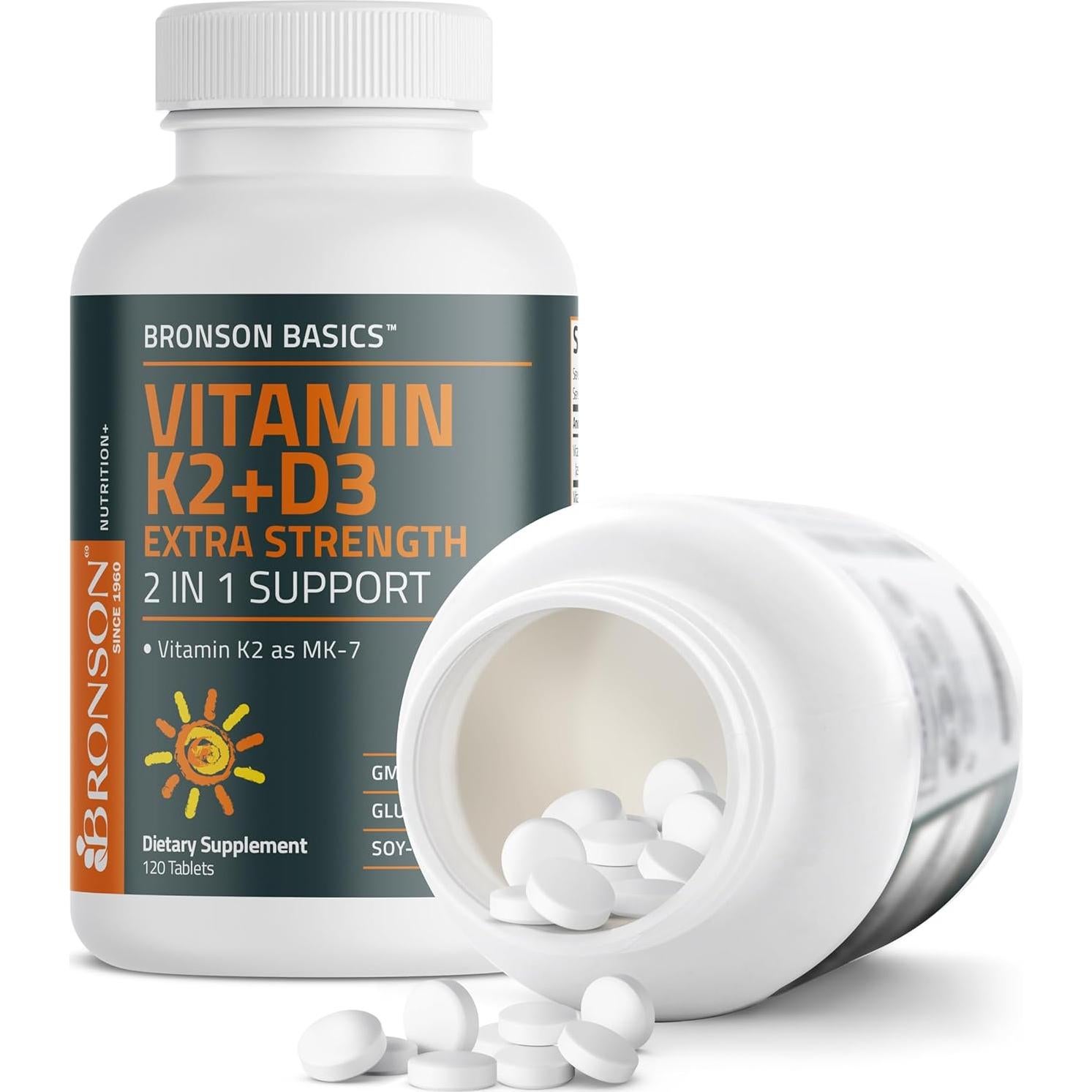 Suplemento Vitamina K2 MK7 y D3 Bronson 120 Tabletas 10,000 UI