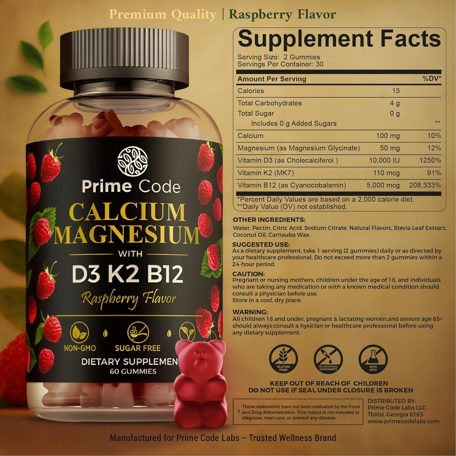 Gomas de Calcio Veganas Prime Code Labs 100mg con Magnesio