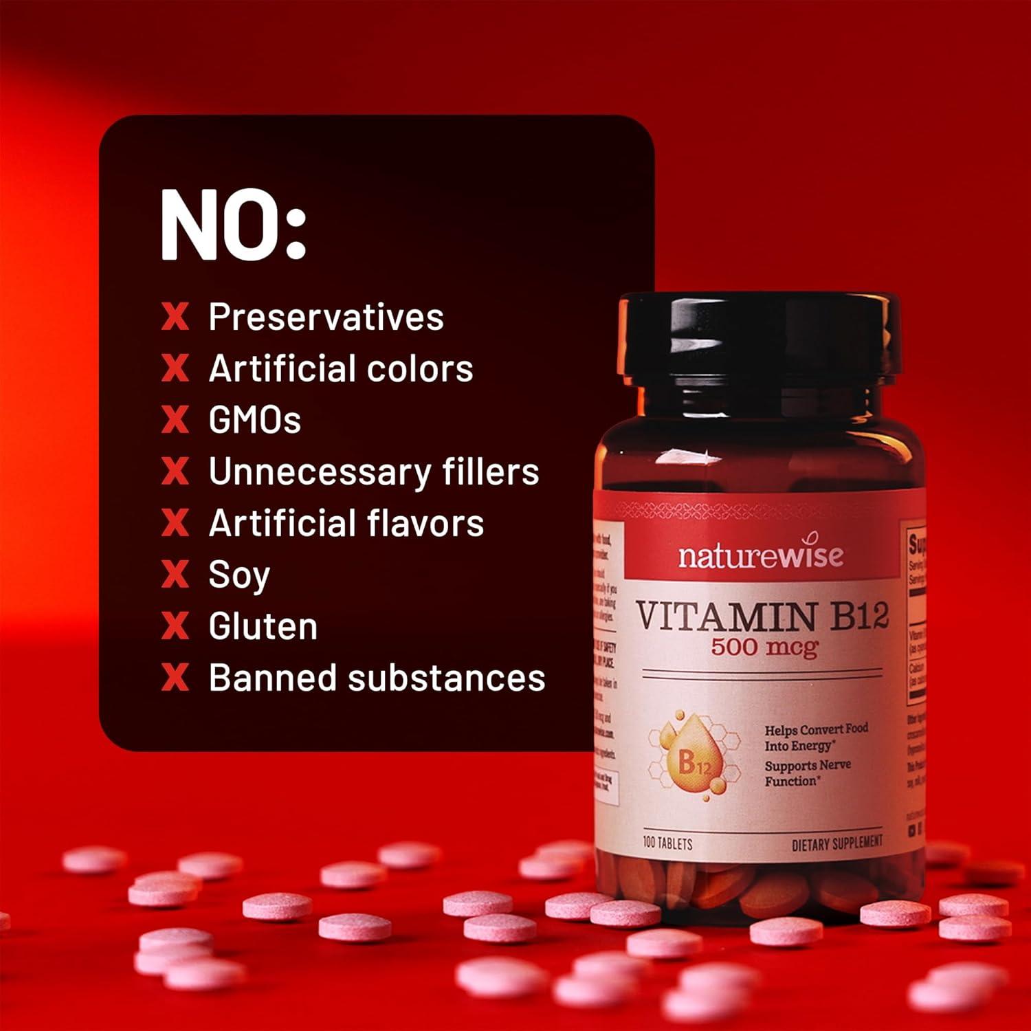 NatureWise Vitamina B12 500 mcg - Suplemento Vegano Energía