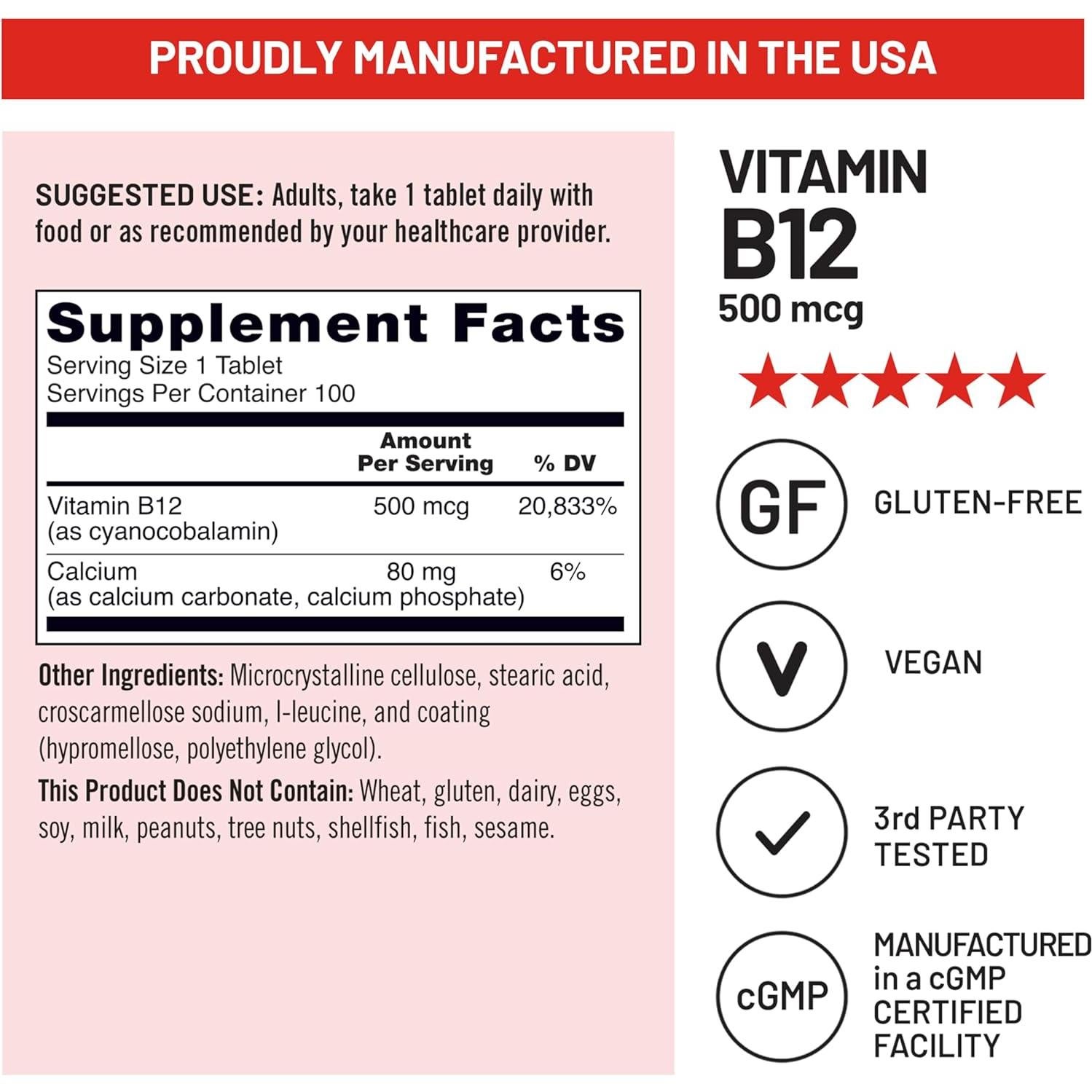 NatureWise Vitamina B12 500 mcg - Suplemento Vegano Energía