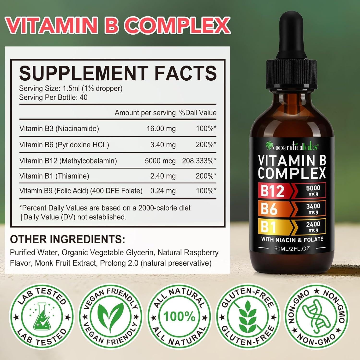 Complejo de Vitamina B Líquido Orgánico 30ml - Vegano, Sin Gluten