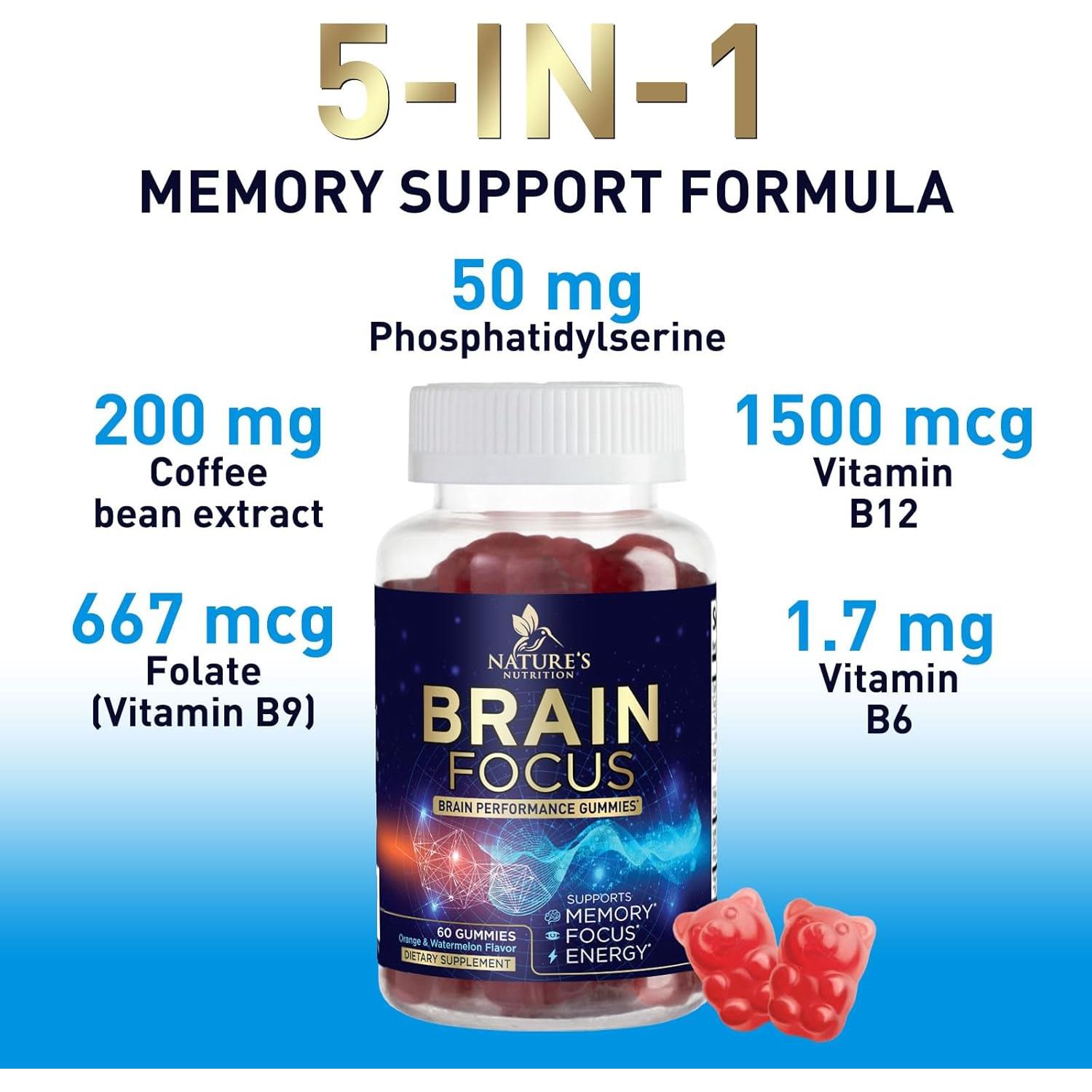 Gomitas Nootrópicas Nature's Nutrition para Memoria y Concentración - 60 Unidades
