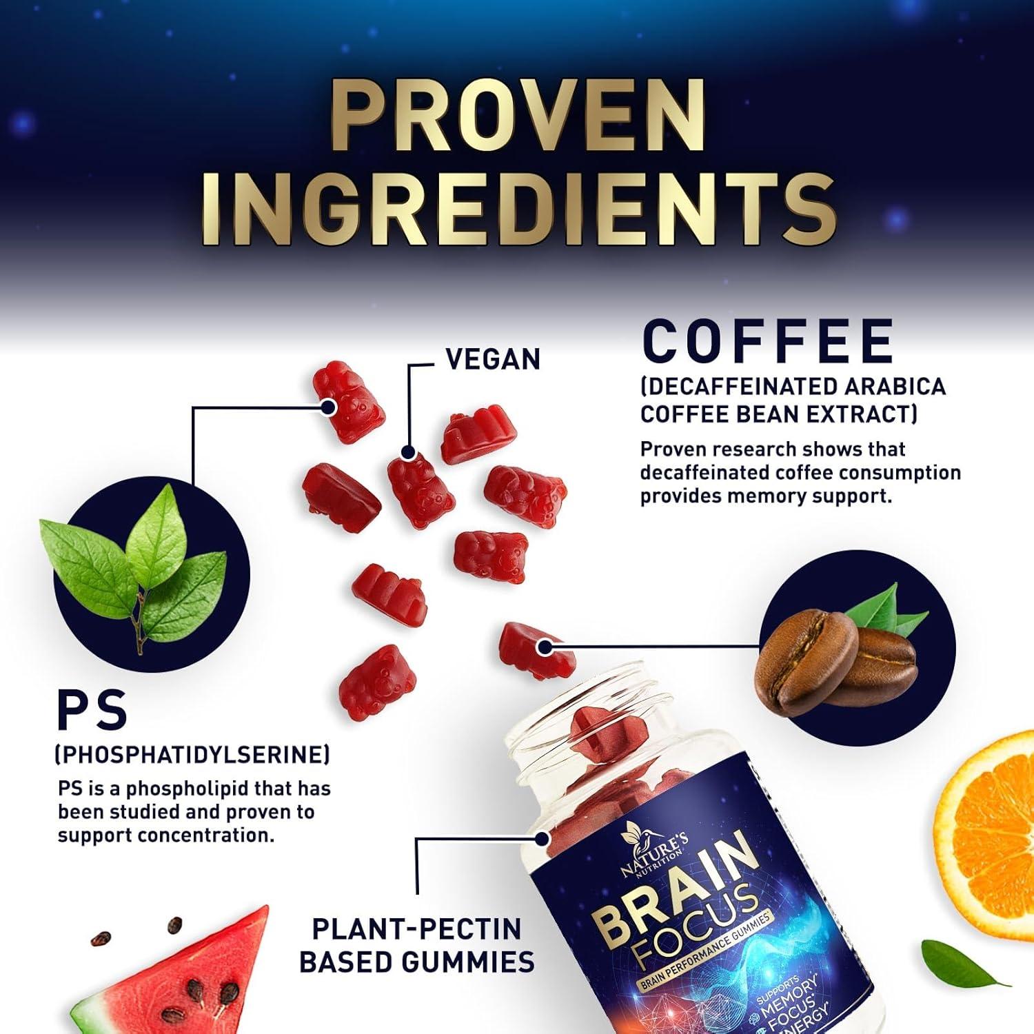 Gomitas Nootrópicas Nature's Nutrition para Memoria y Concentración - 60 Unidades