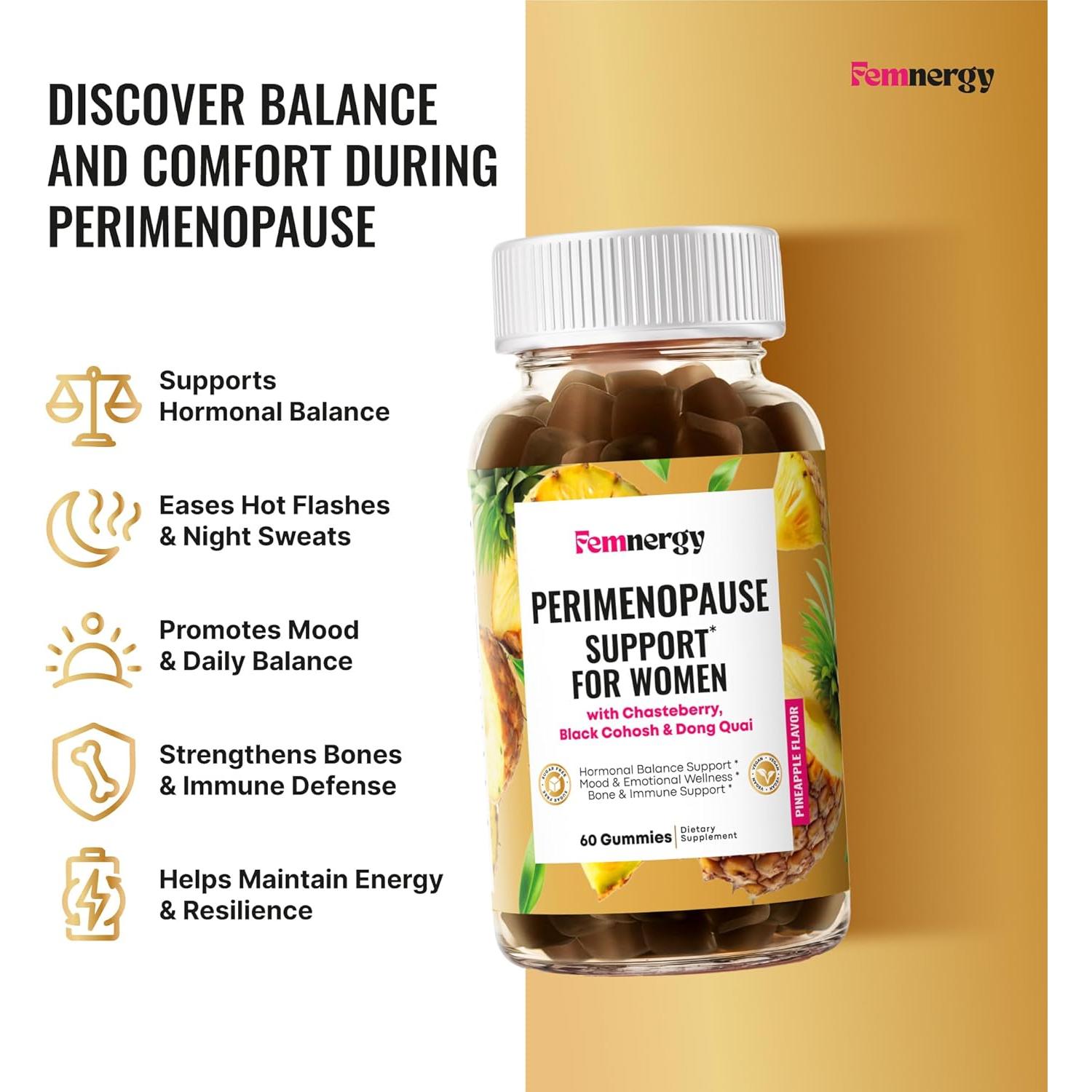 Gomitas Femnergy para Perimenopausia - 60 Unidades, Sabor Piña