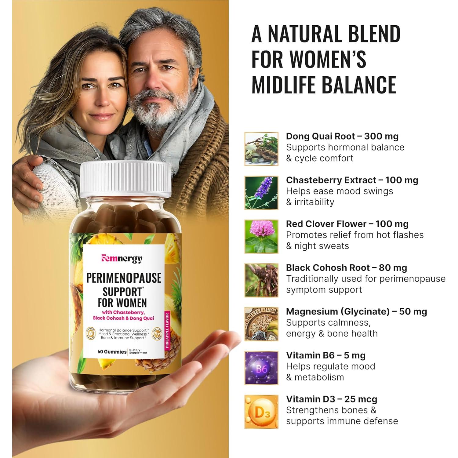 Gomitas Femnergy para Perimenopausia - 60 Unidades, Sabor Piña