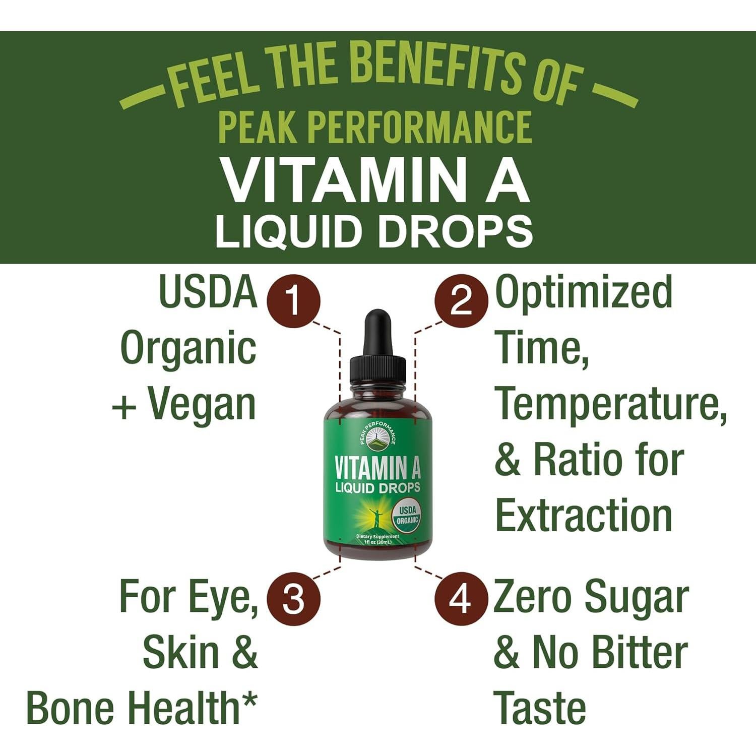 Gotas Líquidas de Vitamina A Orgánica Peak Performance 81.65g