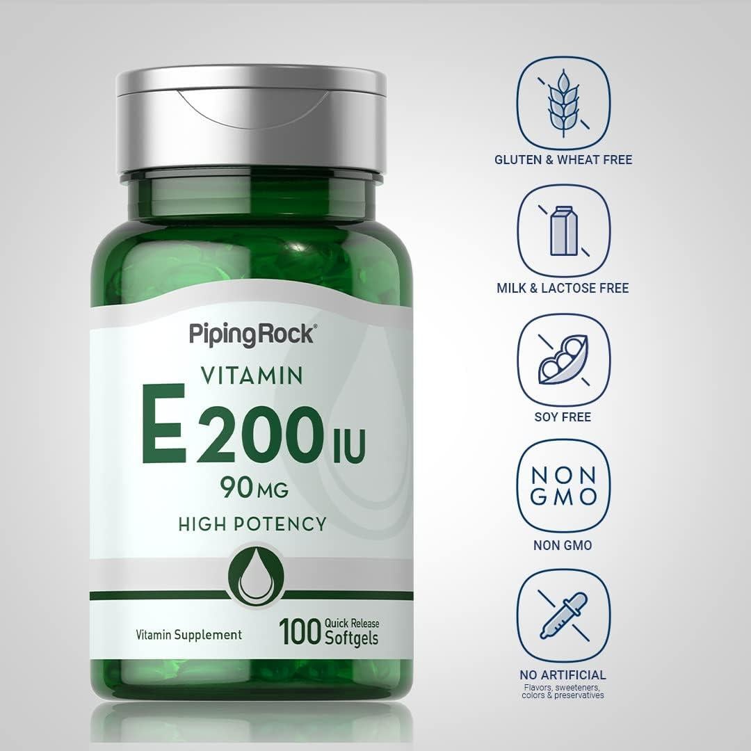 Vitamina E 200 UI Piping Rock 90mg 100 Cápsulas Blandas