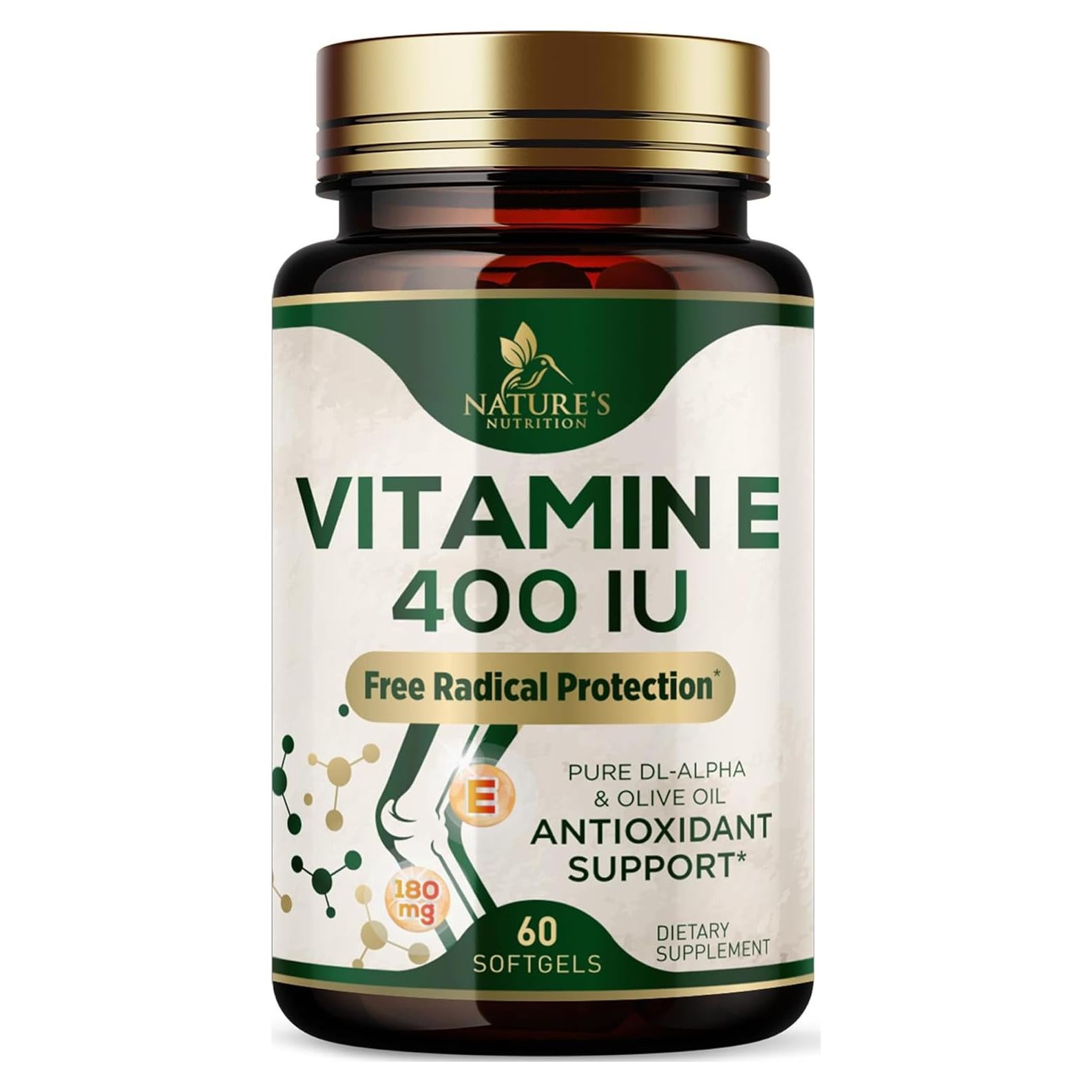 Vitamina E 400 UI Nature's Nutrition - 60 Softgels Antioxidantes