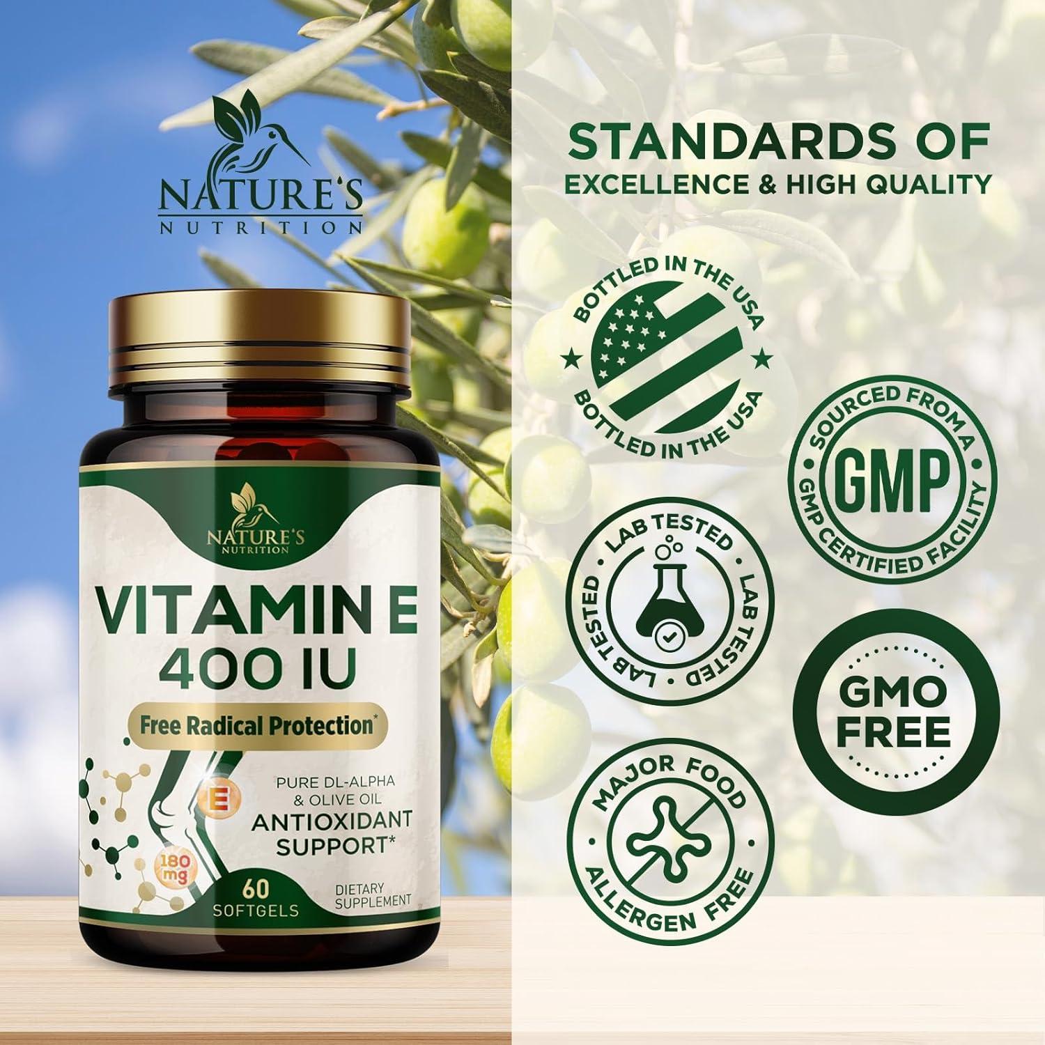 Vitamina E 400 UI Nature's Nutrition - 60 Softgels Antioxidantes