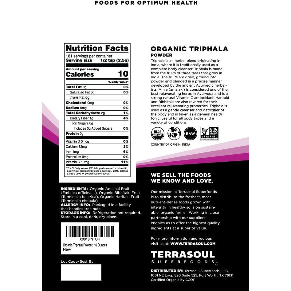 Polvo de Triphala Orgánico Terrasoul Superfoods 0.91 kg