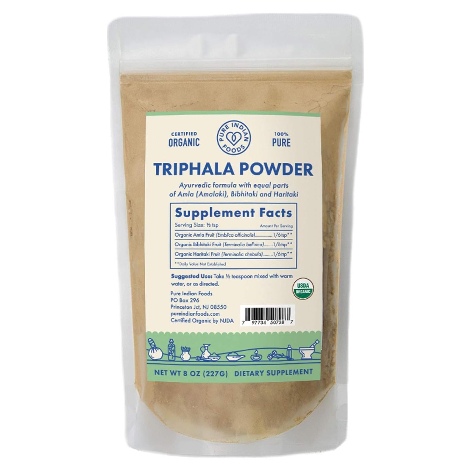 Polvo de Triphala Orgánico Pure Indian Foods 227 g Suplemento
