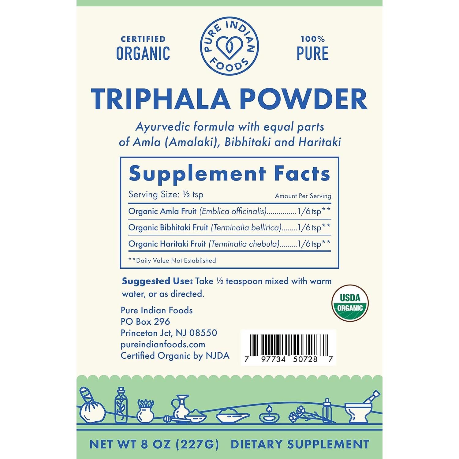 Polvo de Triphala Orgánico Pure Indian Foods 227 g Suplemento
