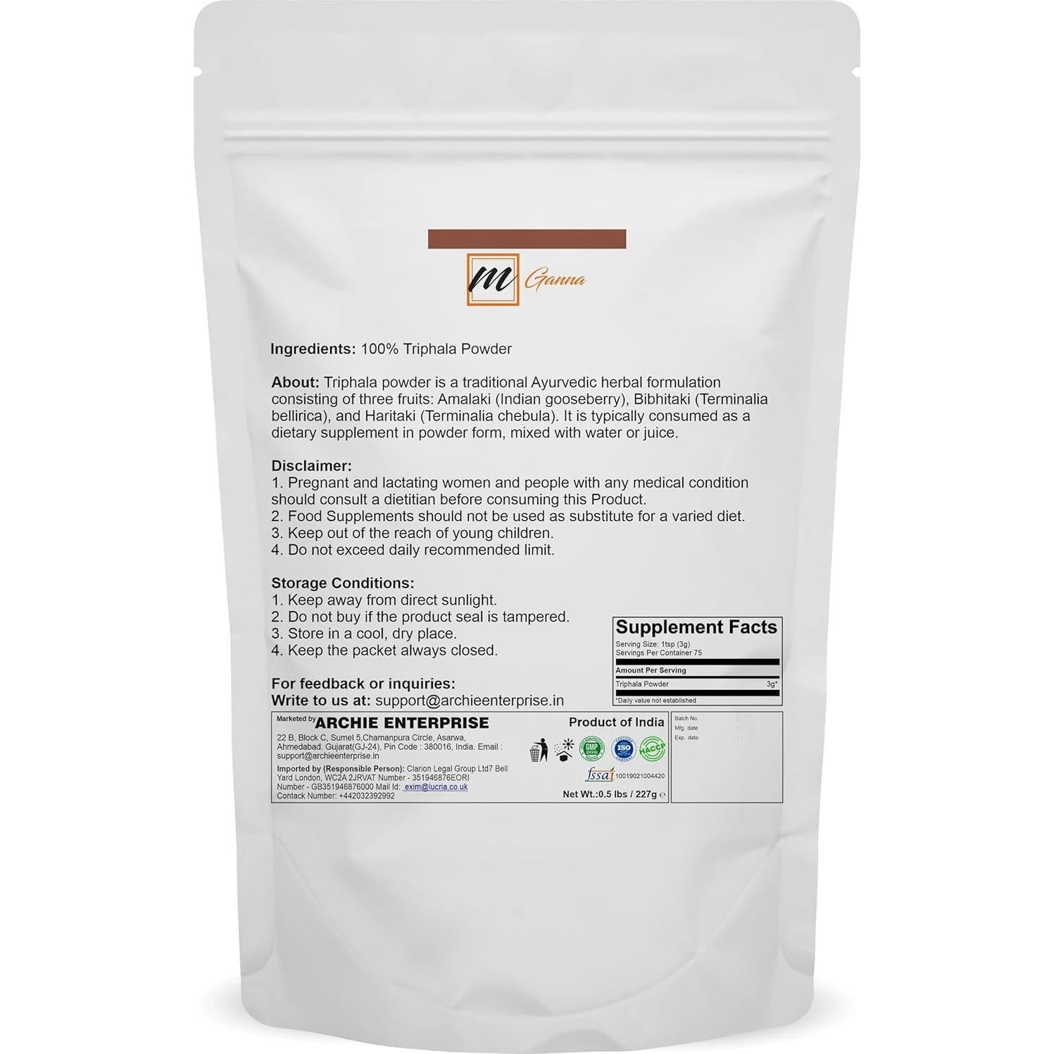 Polvo de Triphala 100% Natural mGanna 227g - Cuidado de Piel