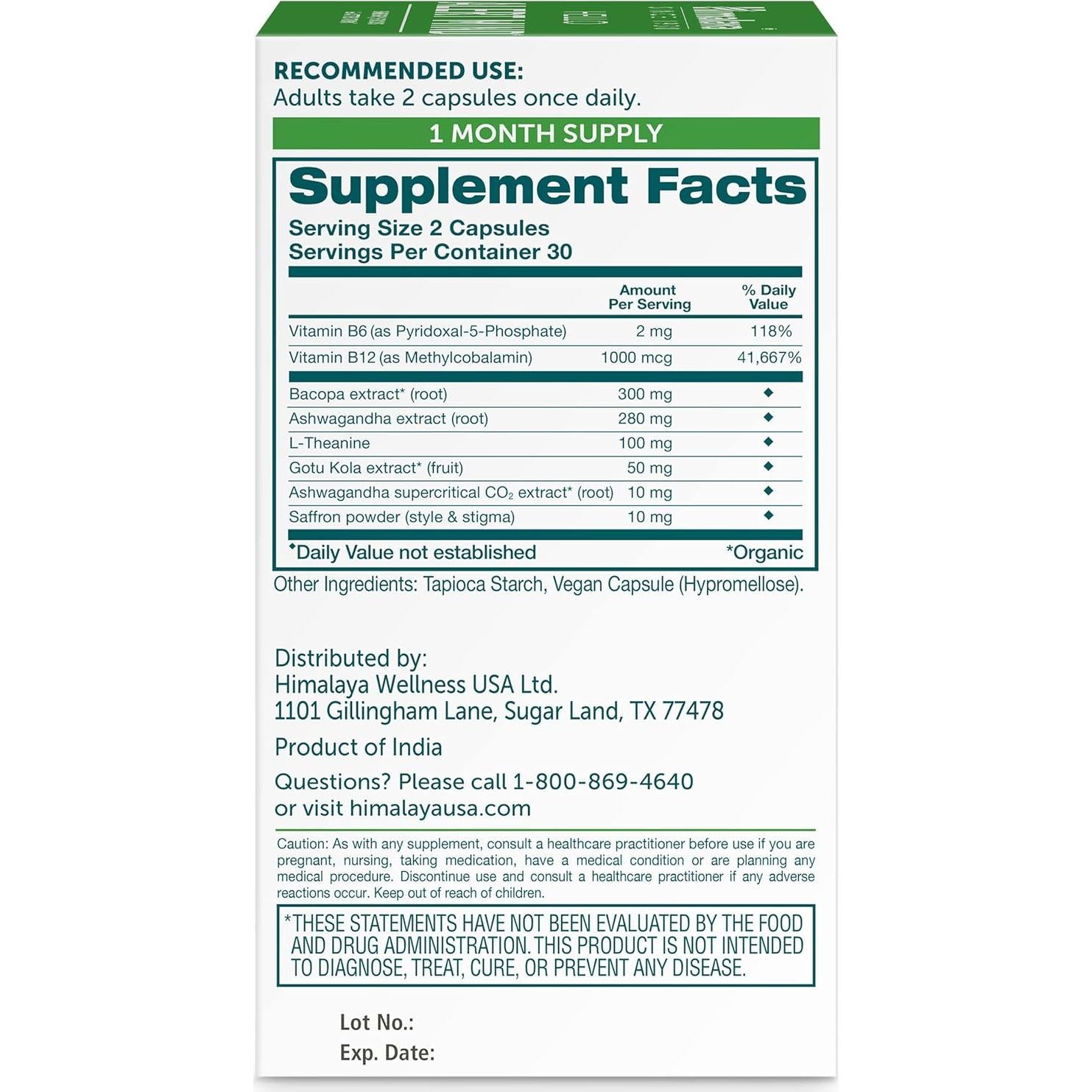 Suplemento Cerebral Himalaya Hola Alerta Mente 60 Cápsulas