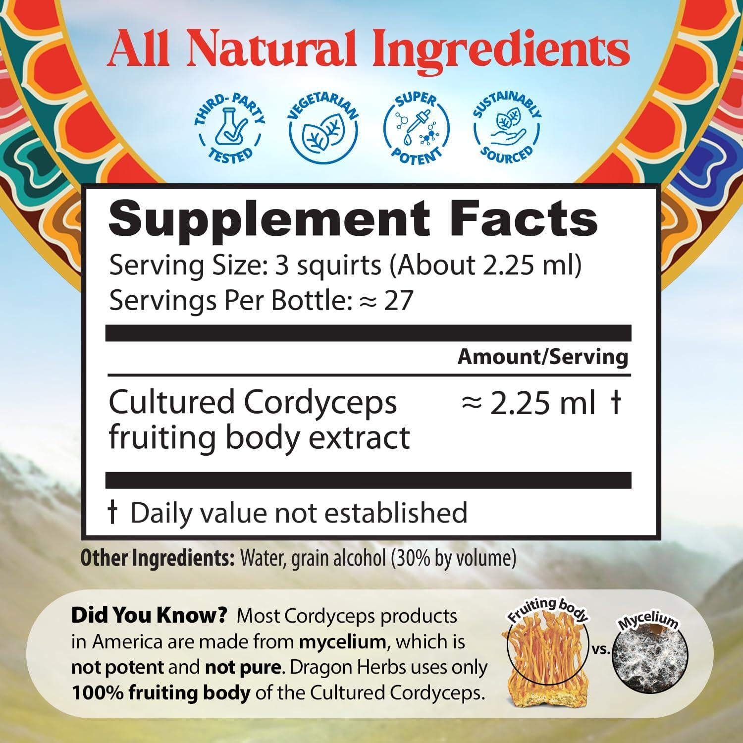 Gotas de Cordyceps Dragon Herbs 60ml - Suplemento Vegetariano