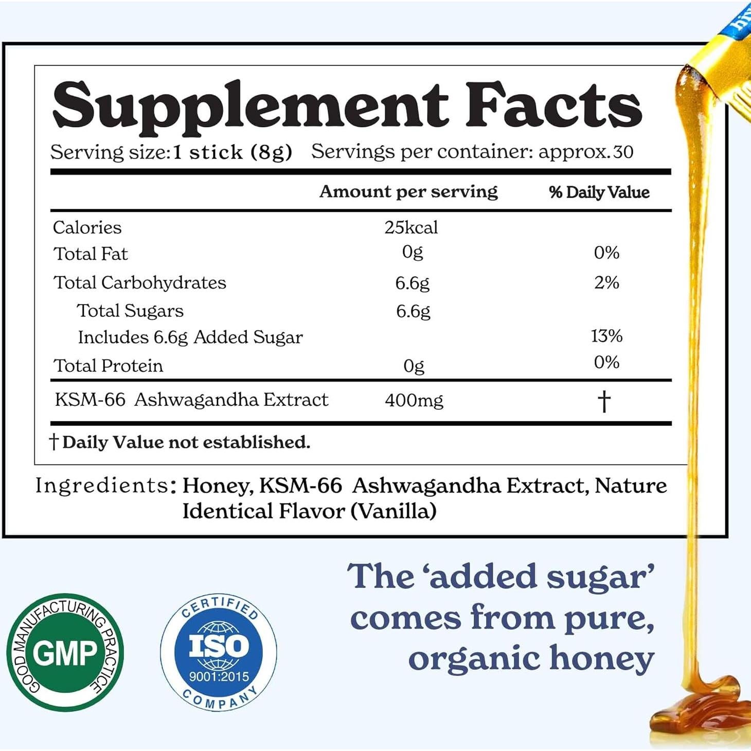 Palitos de Miel Orgánica KSM 66 Ashwagandha - 30 Unidades