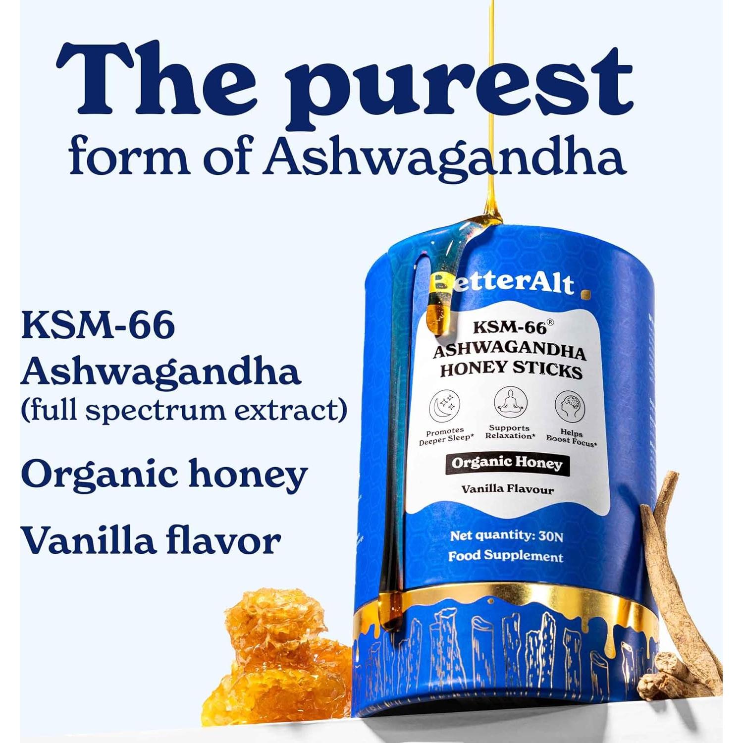 Palitos de Miel Orgánica KSM 66 Ashwagandha - 30 Unidades