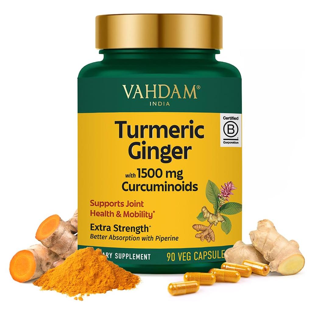 Cápsulas de Cúrcuma Jengibre VAHDAM 1500mg - 90 Unidades