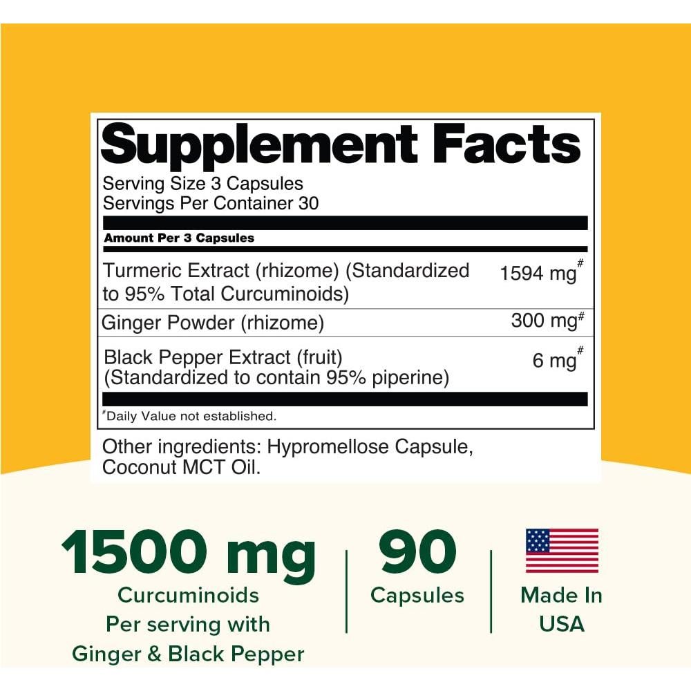 Cápsulas de Cúrcuma Jengibre VAHDAM 1500mg - 90 Unidades