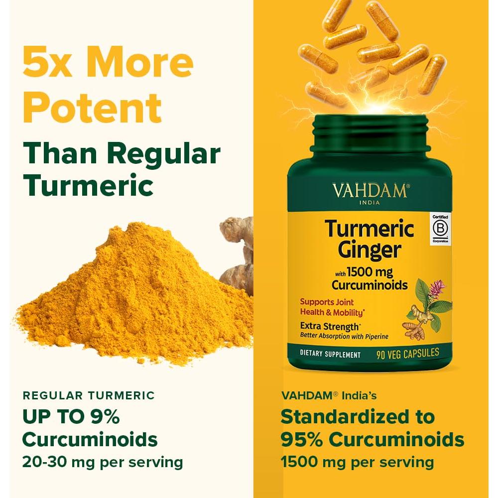 Cápsulas de Cúrcuma Jengibre VAHDAM 1500mg - 90 Unidades