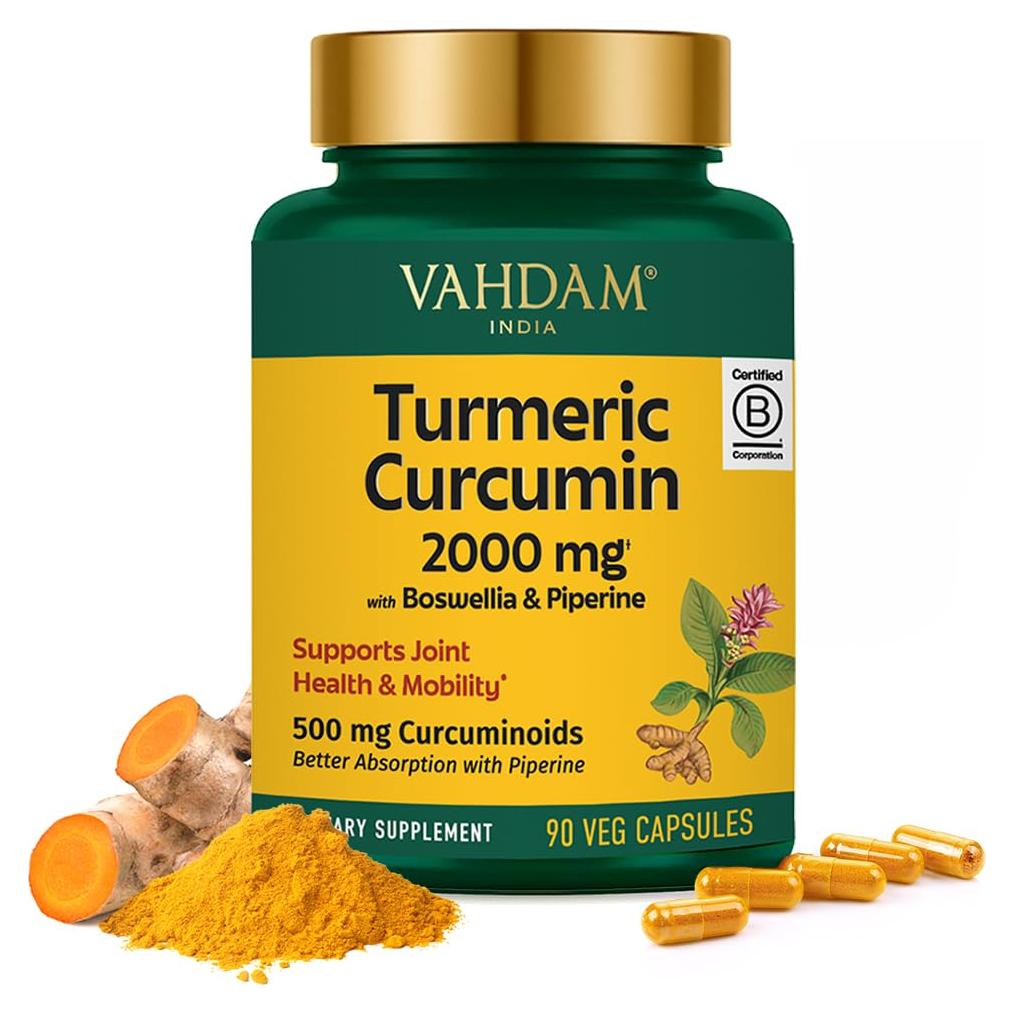 Suplemento de Cúrcuma VAHDAM 2000mg con Boswellia y Piperina - 90 Cápsulas