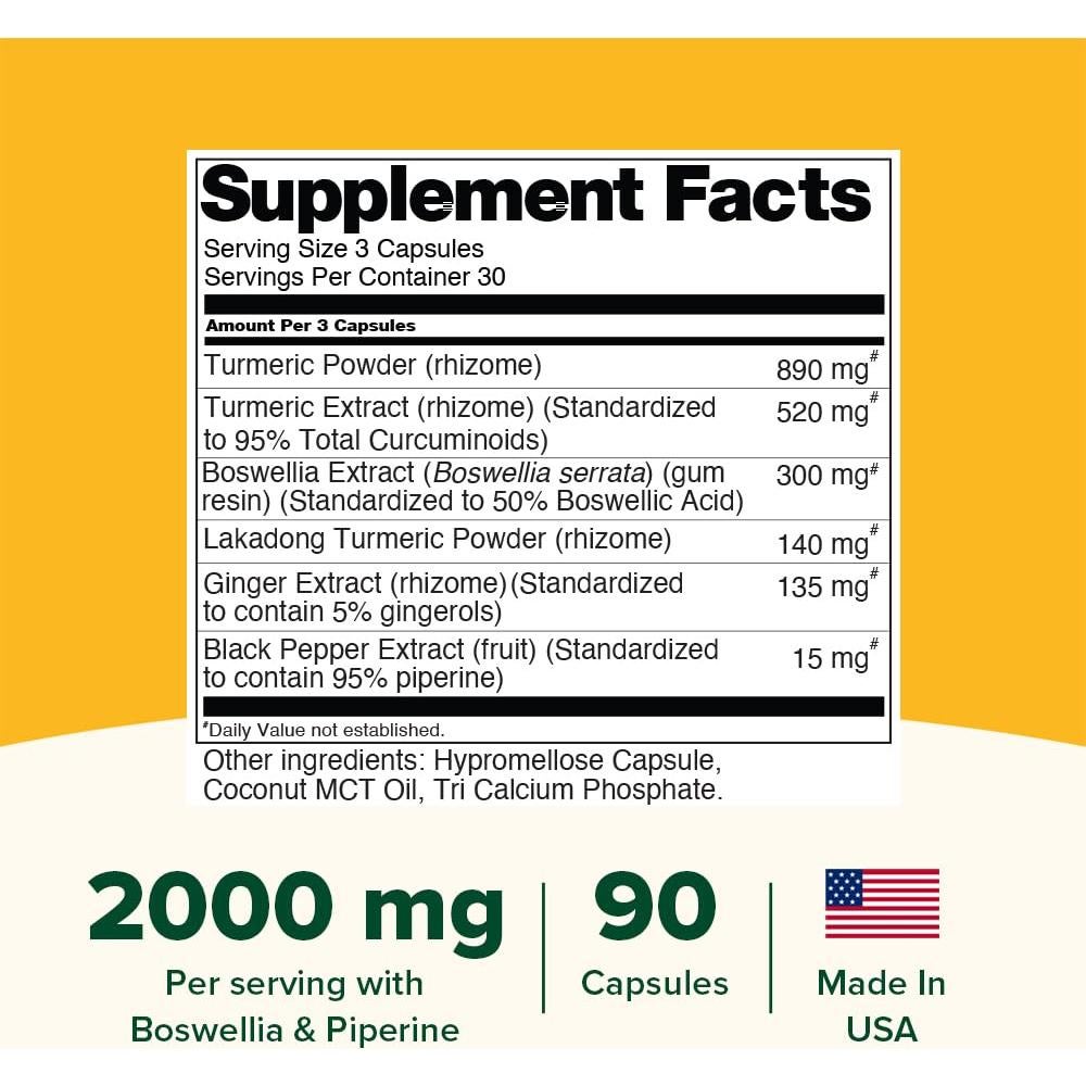 Suplemento de Cúrcuma VAHDAM 2000mg con Boswellia y Piperina - 90 Cápsulas