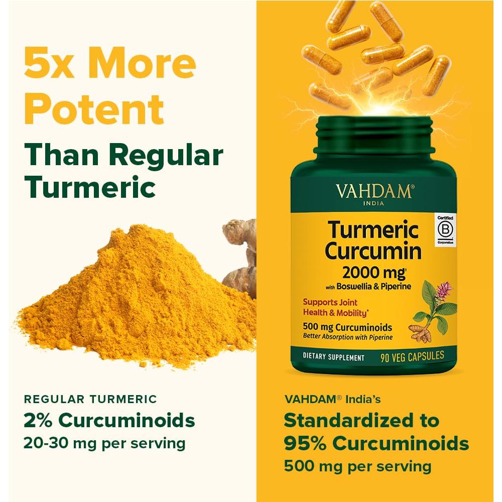 Suplemento de Cúrcuma VAHDAM 2000mg con Boswellia y Piperina - 90 Cápsulas