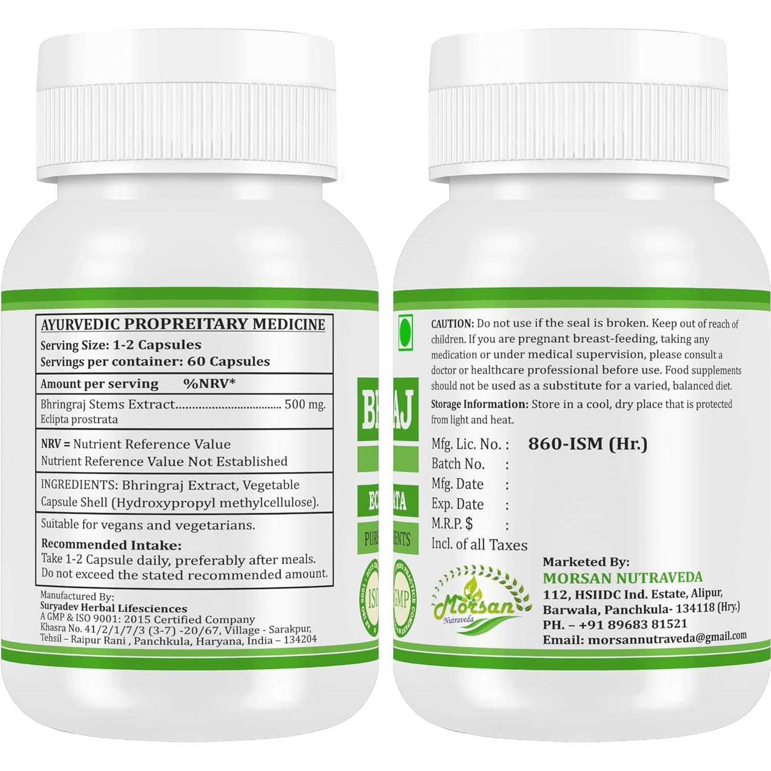 Cápsulas de Bhringraj Morsan Nutraveda 500 mg - 60 Veganas