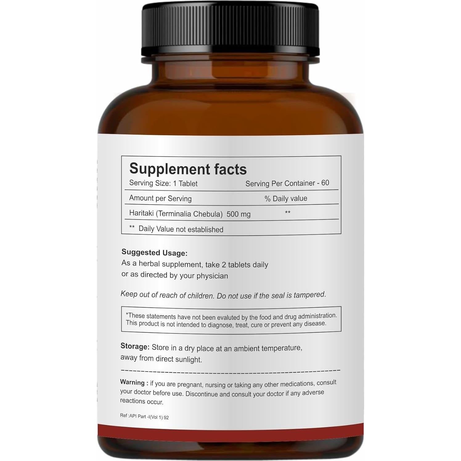 Haritaki Esencial Orgánico 500mg - Suplemento Vegano 60 Tabletas