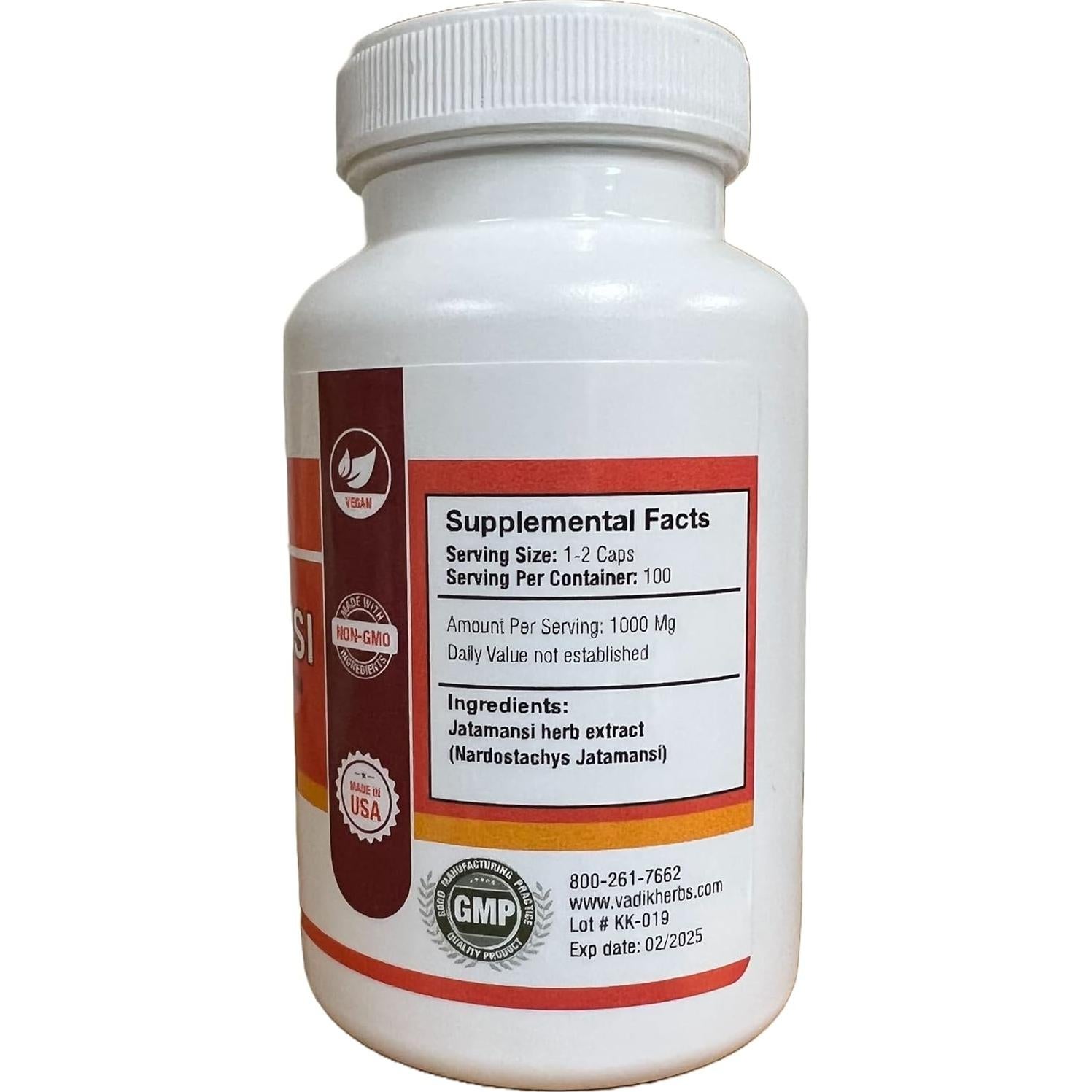 Polvo de Raíz de Jatamansi Orgánico Vadik Herbs 100 Vegicaps