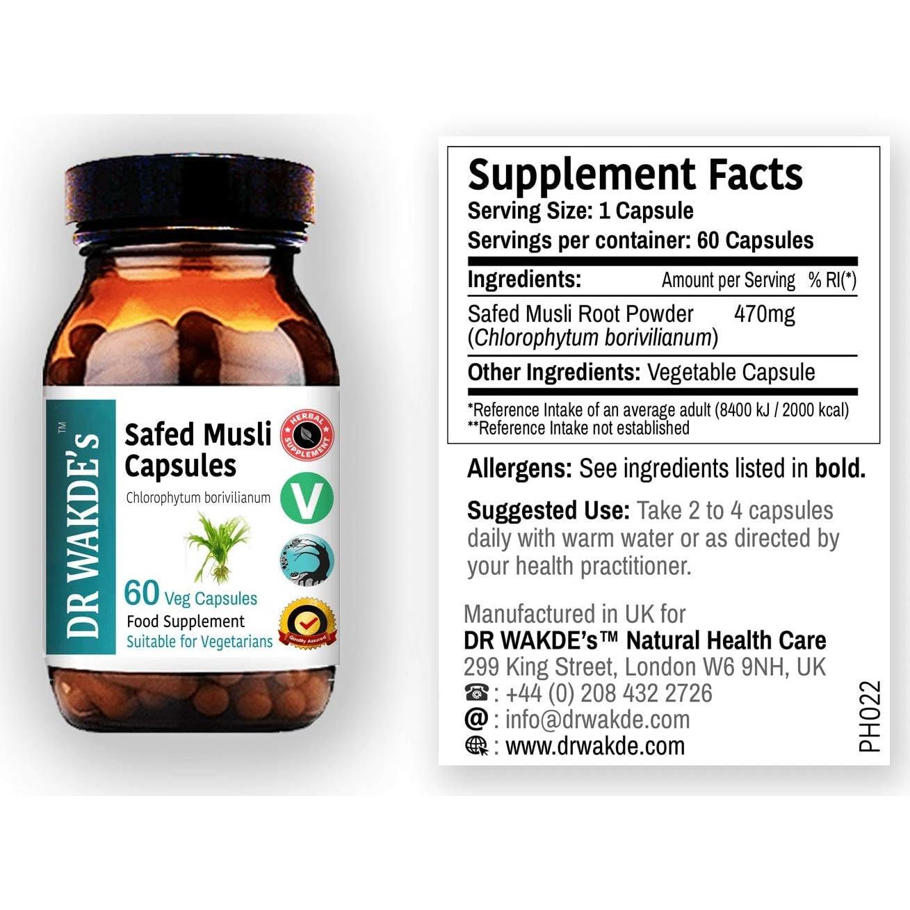 Cápsulas de Safed Musli DR WAKDE 60 Veganas 500 mg