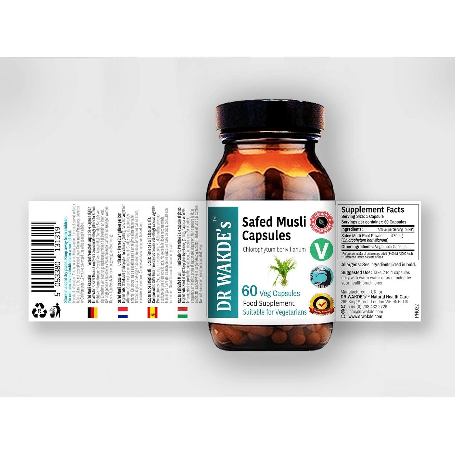 Cápsulas de Safed Musli DR WAKDE 60 Veganas 500 mg