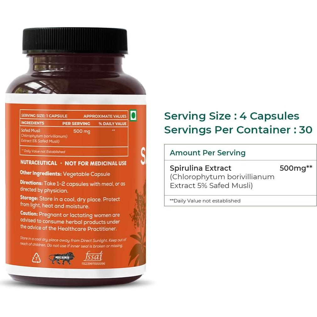 Cápsulas Veganas de Musli Blanco Saptamveda 500mg - 60 Unidades