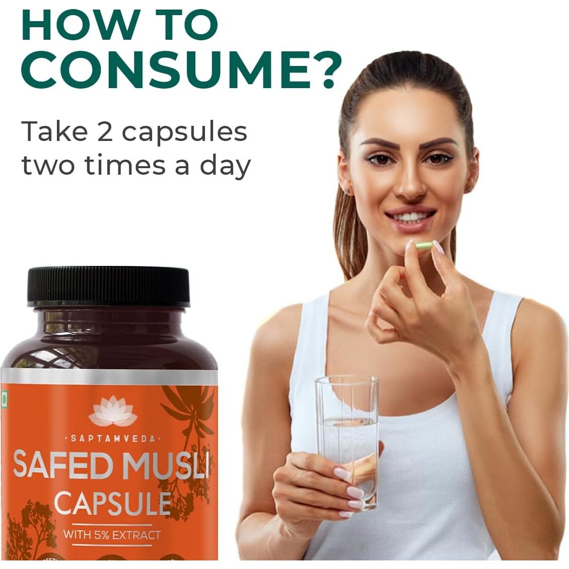 Cápsulas Veganas de Musli Blanco Saptamveda 500mg - 60 Unidades