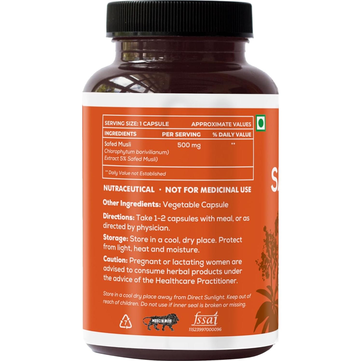 Cápsulas Veganas de Musli Blanco Saptamveda 500mg - 60 Unidades