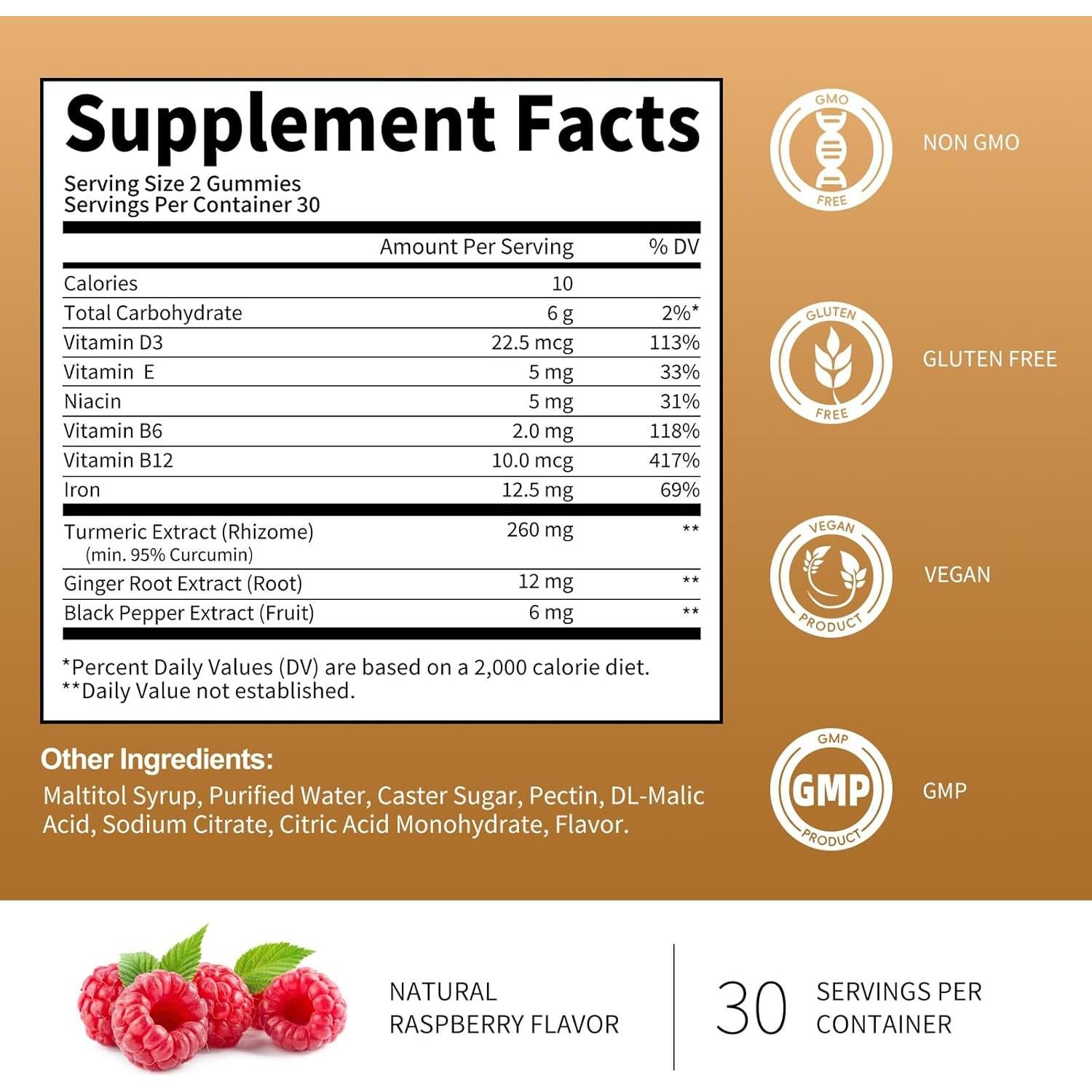 Suplemento de Cúrcuma BBEEAAUU 120 Gomitas Sabor Frambuesa