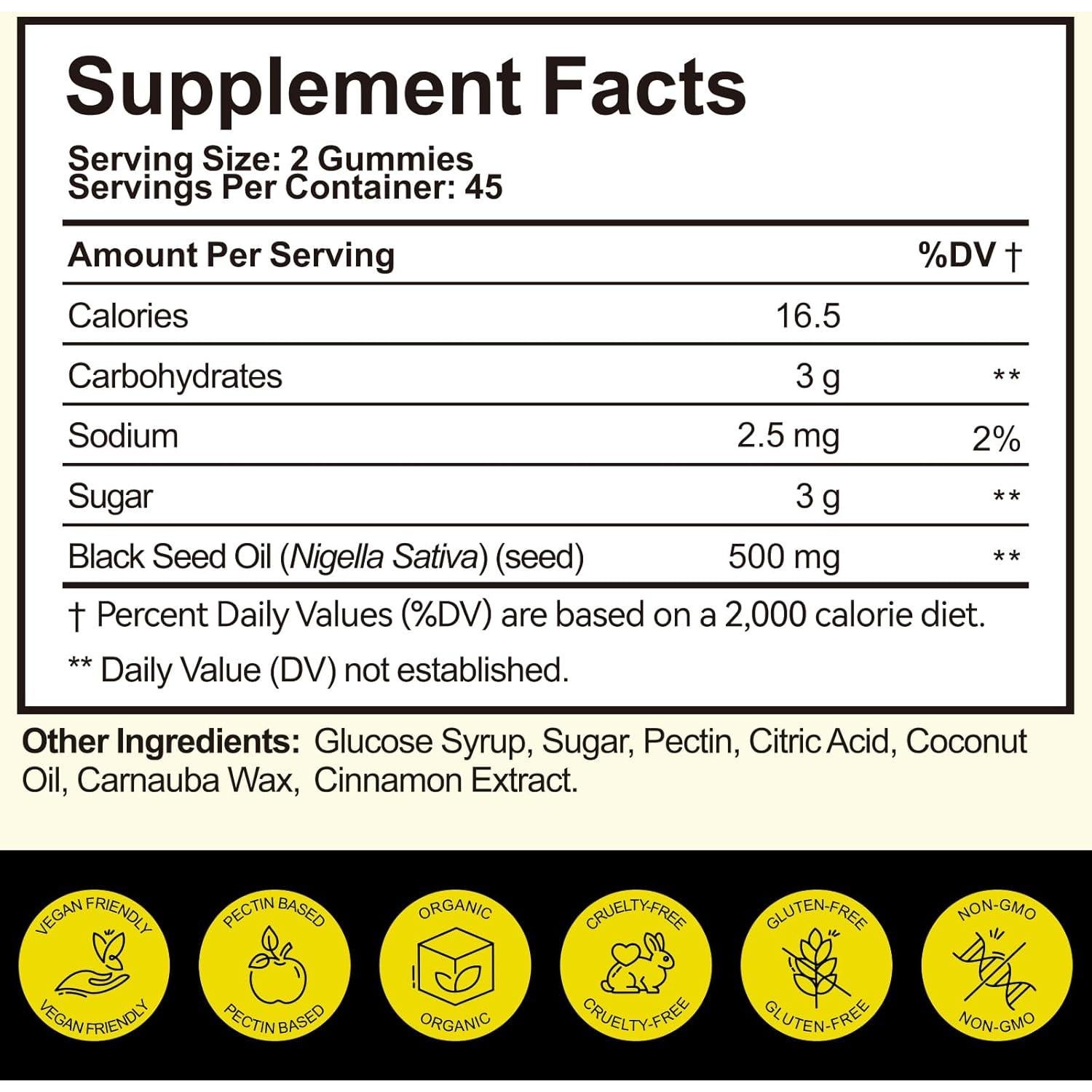Gomitas Veganas de Aceite de Semilla Negra 500mg - 45 Días