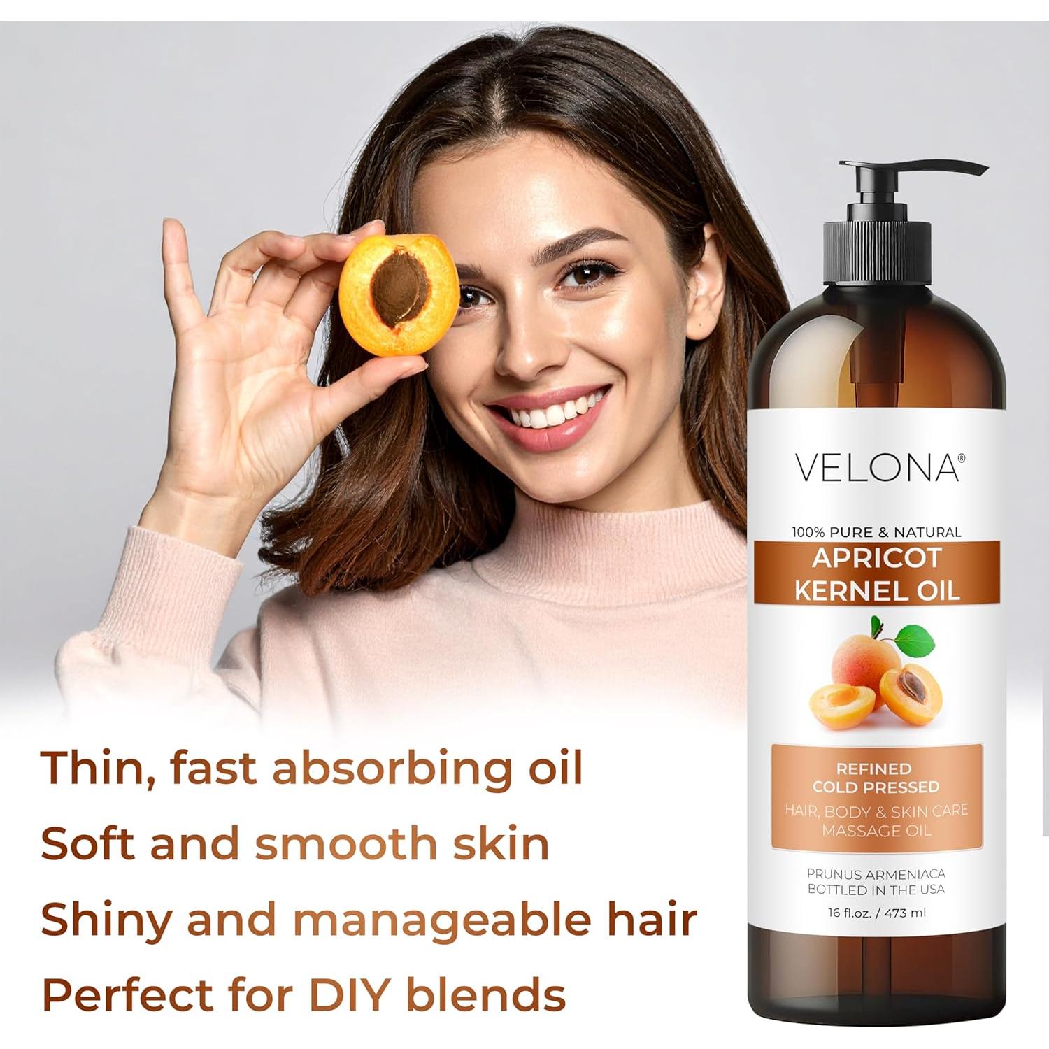 Aceite de Hueso de Albaricoque Velona 473 ml - 100% Puro y Natural