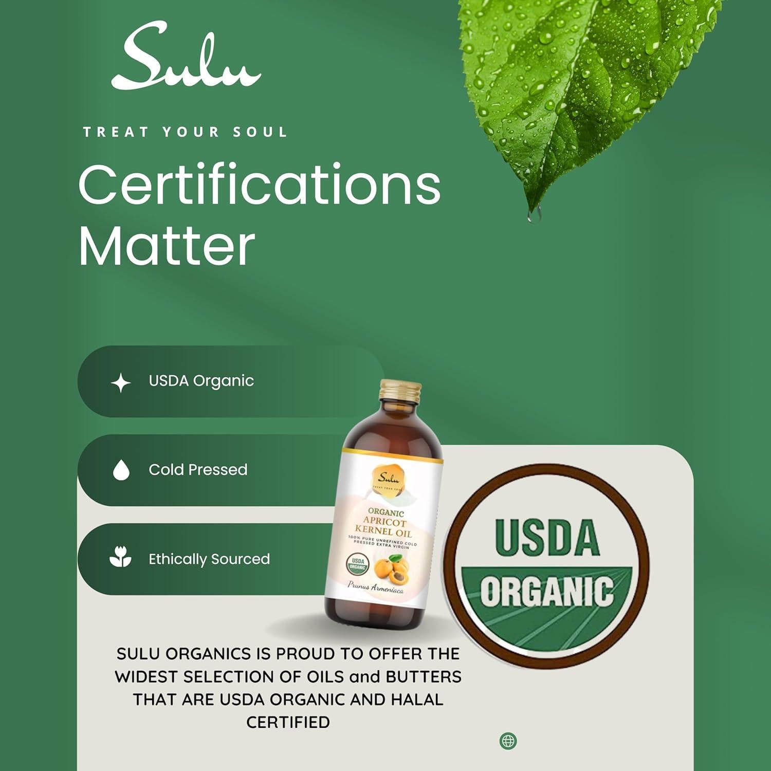 Aceite de Hueso de Albaricoque Orgánico SULU 236.6 ml Prensado en Frío