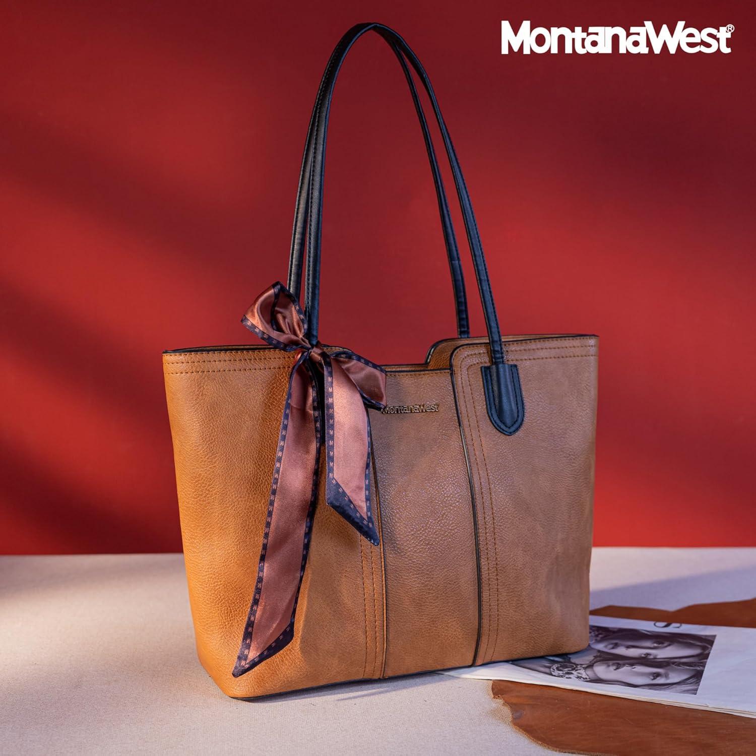 Bolso Tote Montana West Marrón Ámbar con Bufanda