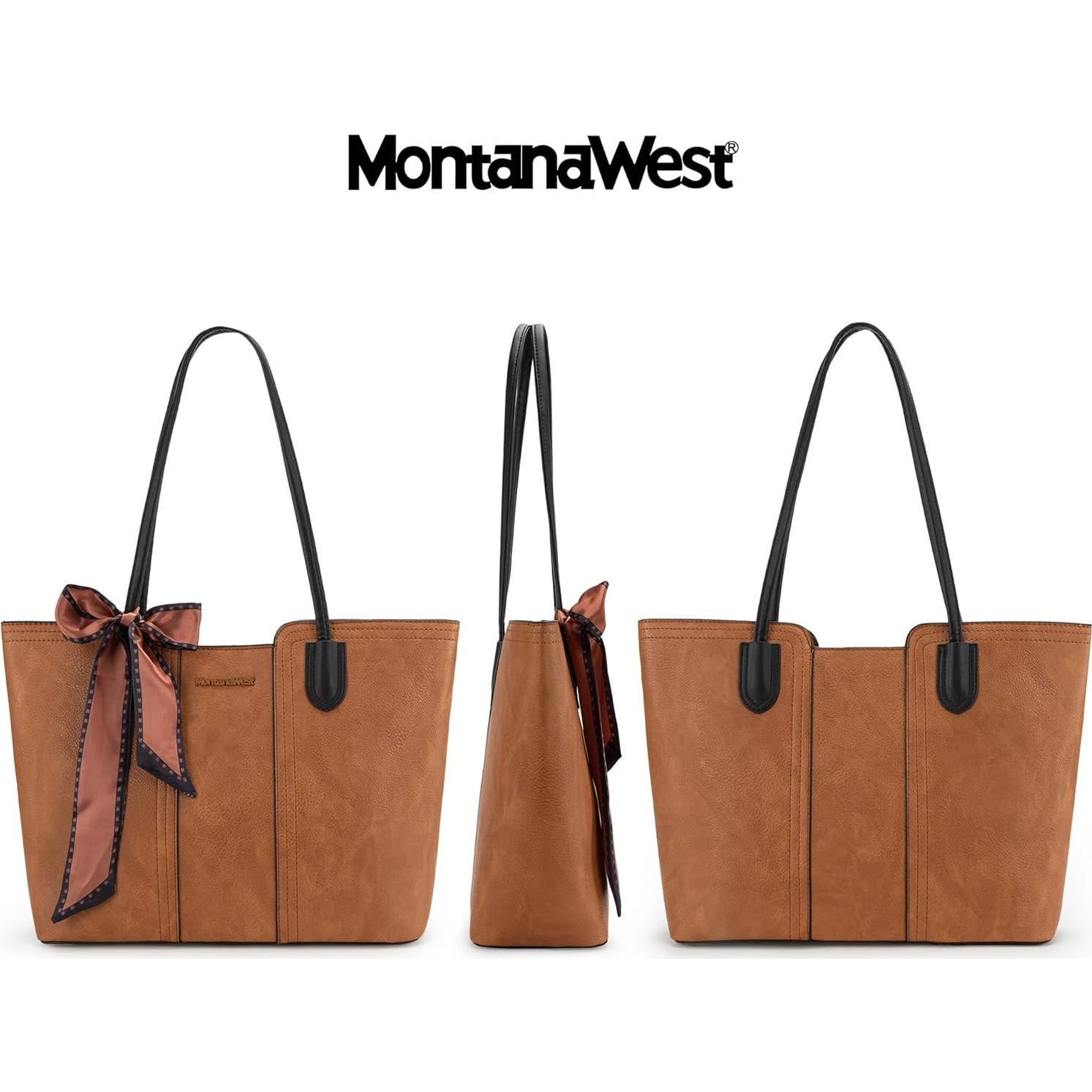 Bolso Tote Montana West Marrón Ámbar con Bufanda