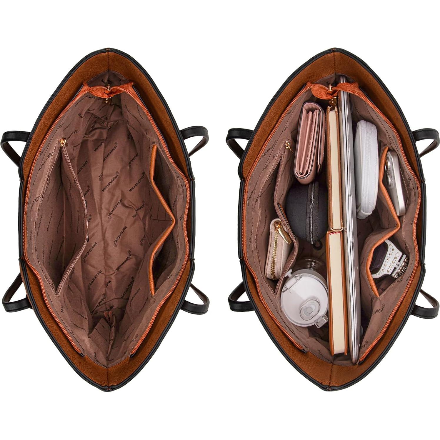 Bolso Tote Montana West Marrón Ámbar con Bufanda